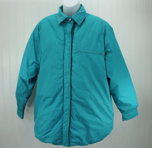 L L Bean Goose Down Jacket - Womens Size Large Used - Turquoise Snaps Barn Jacket