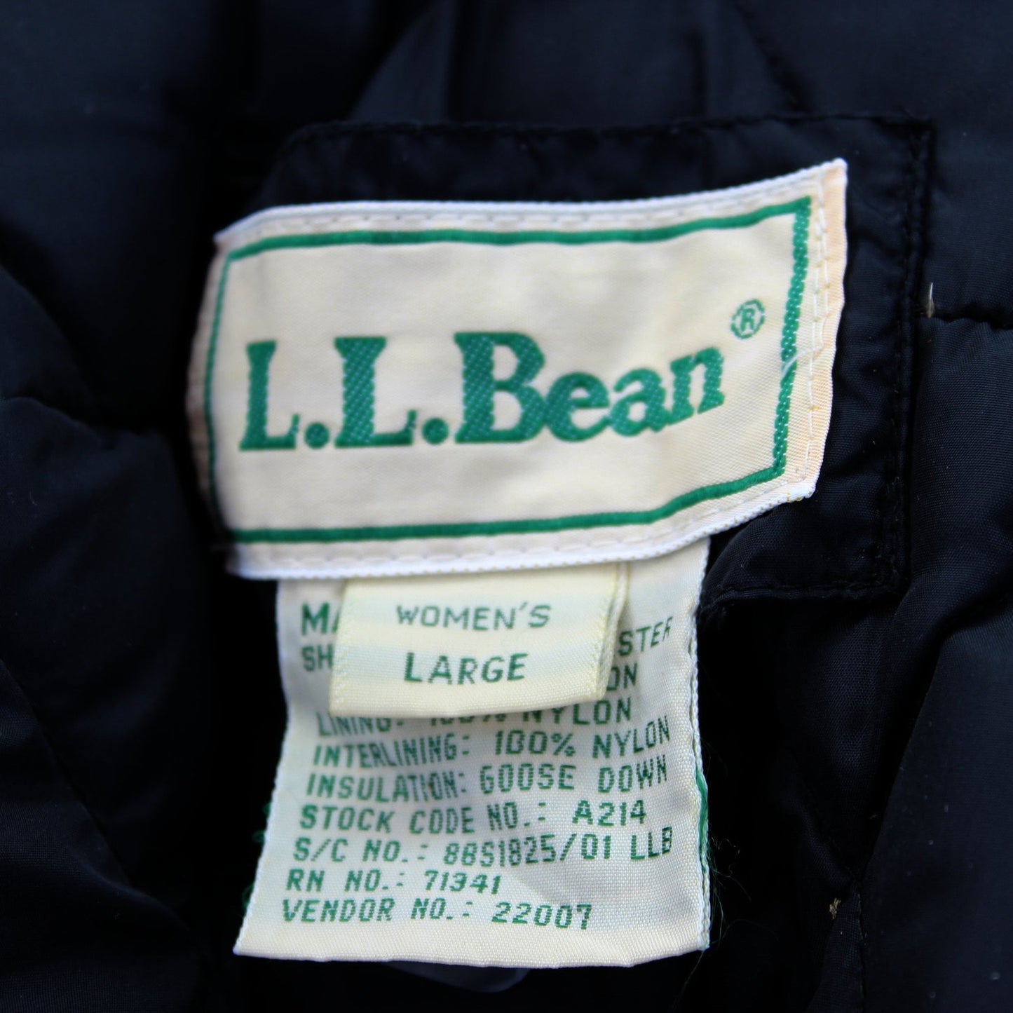 L L Bean Goose Down Jacket - Womens Size Large Used - Turquoise Snaps Barn Jacket original maker fabric care tags