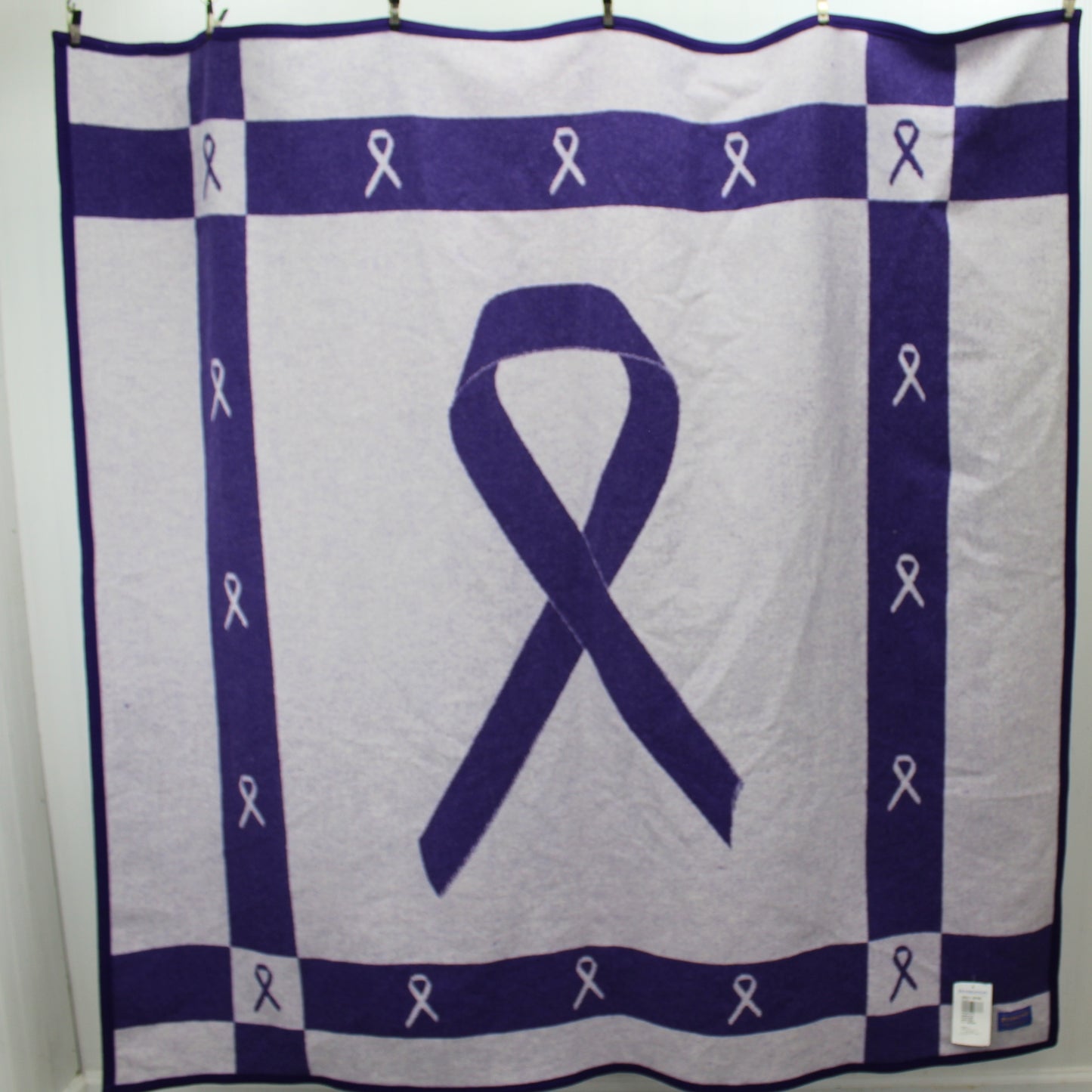 New With Tags Pendleton Wool Cotton Blanket Purple Ribbon Domestic Violence full view