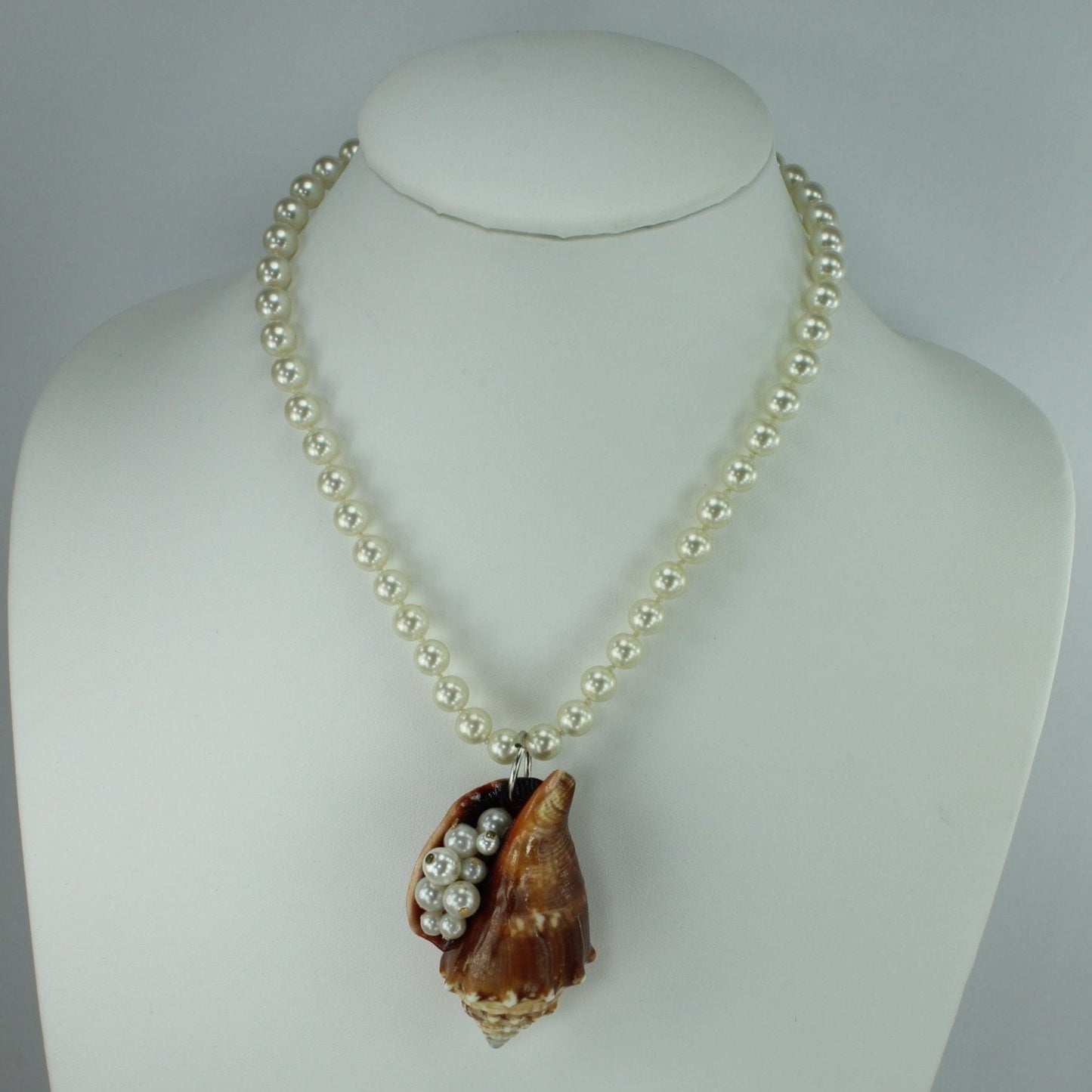 Natural Shell Necklace Brown Fighting Conch Pearl Chain 17" Organic Beach Party