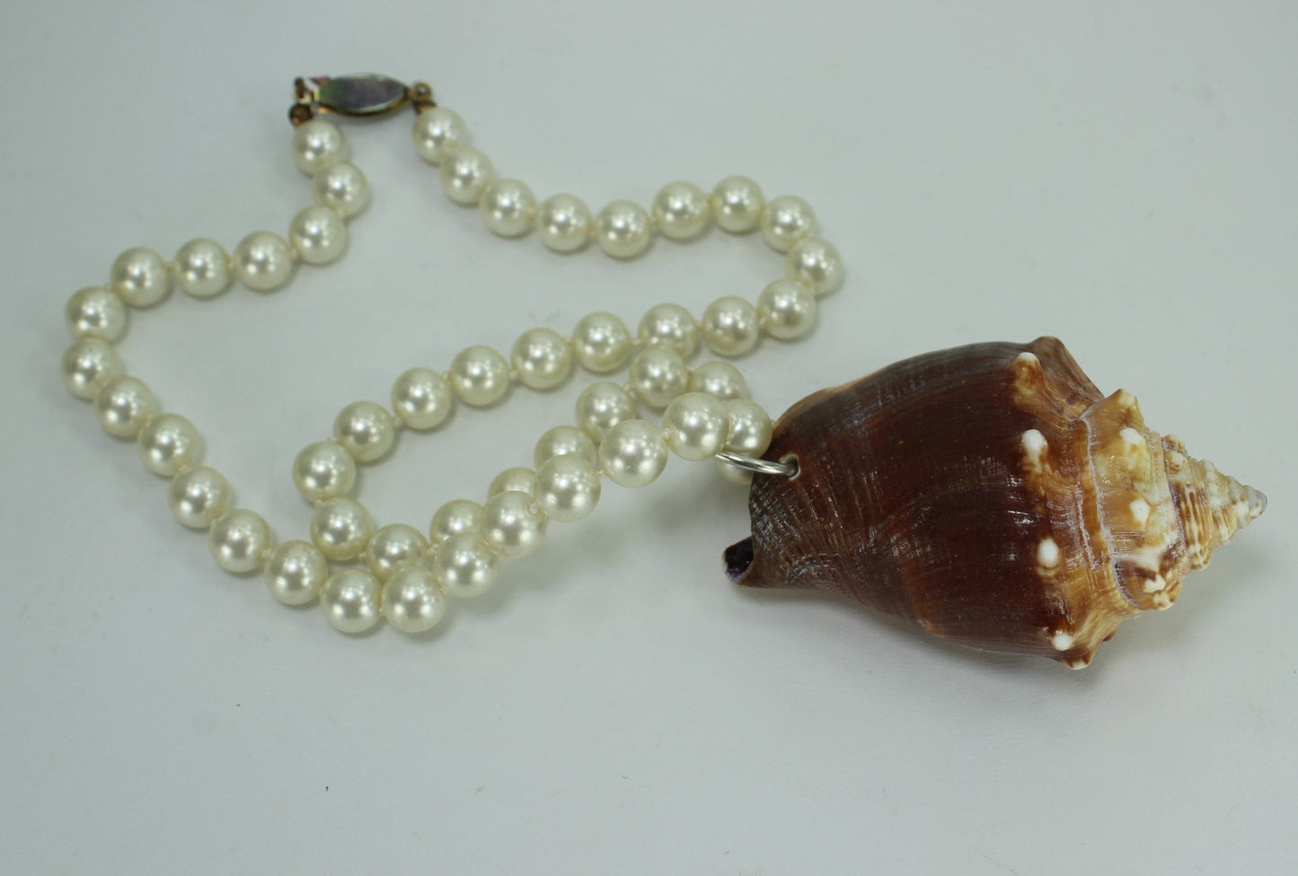 Natural Shell Necklace Brown Fighting Conch Pearl Chain 17" Organic Beach Party natural