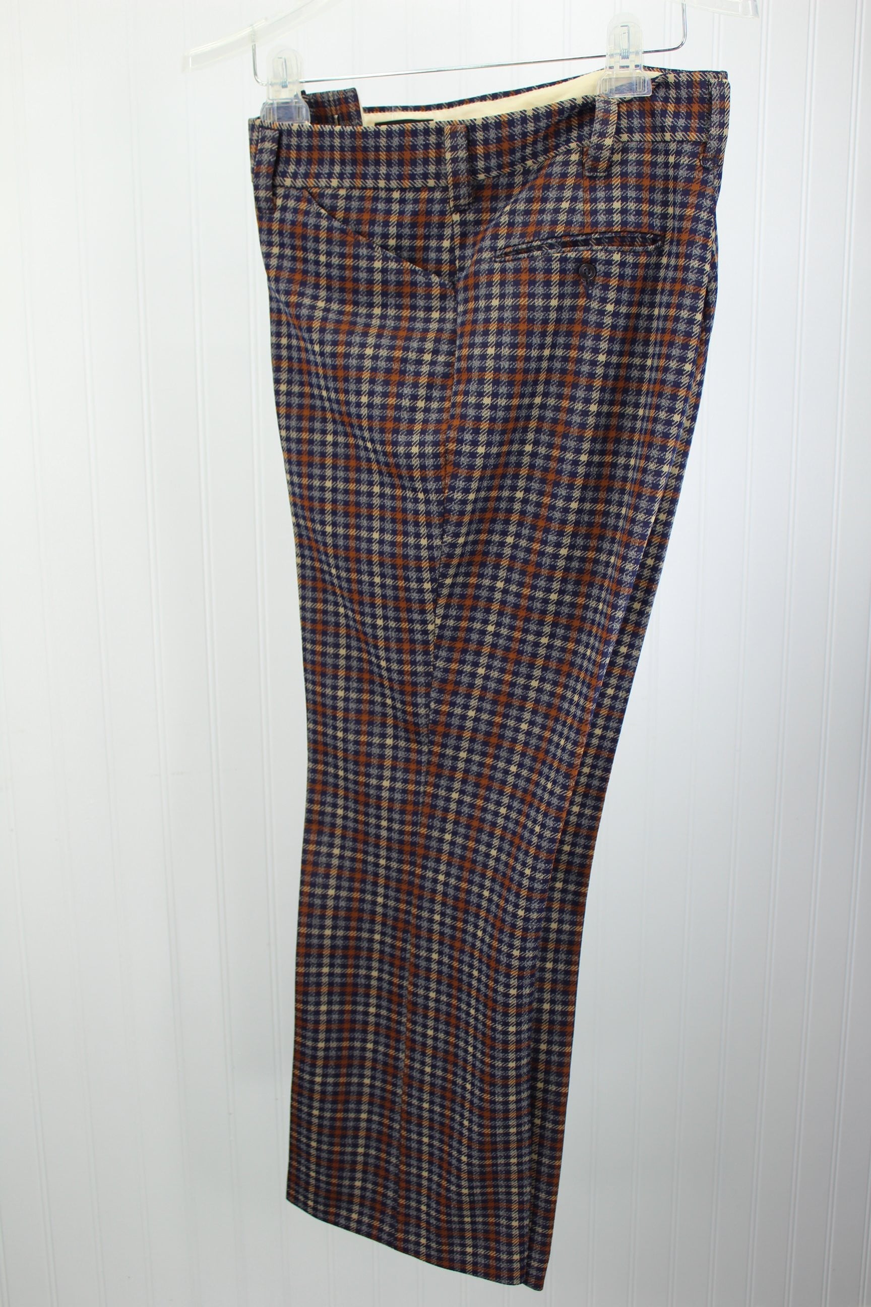 Puritan Men's Pants Trousers Vintage 1960s Blue Rust Houndstooth True Retro permanent crease wrinkle free
