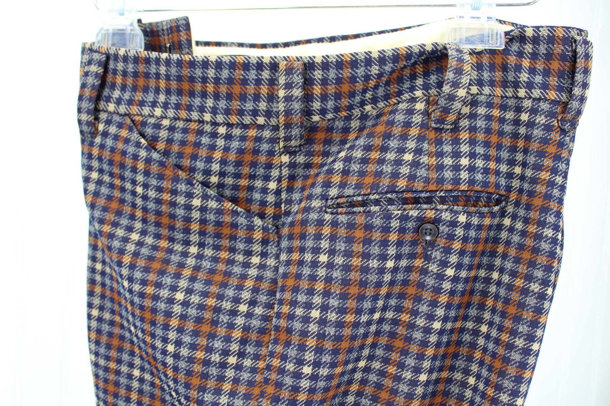 Puritan Men's Pants Trousers Vintage 1960s Blue Rust Houndstooth True Retro wallet pocket with button