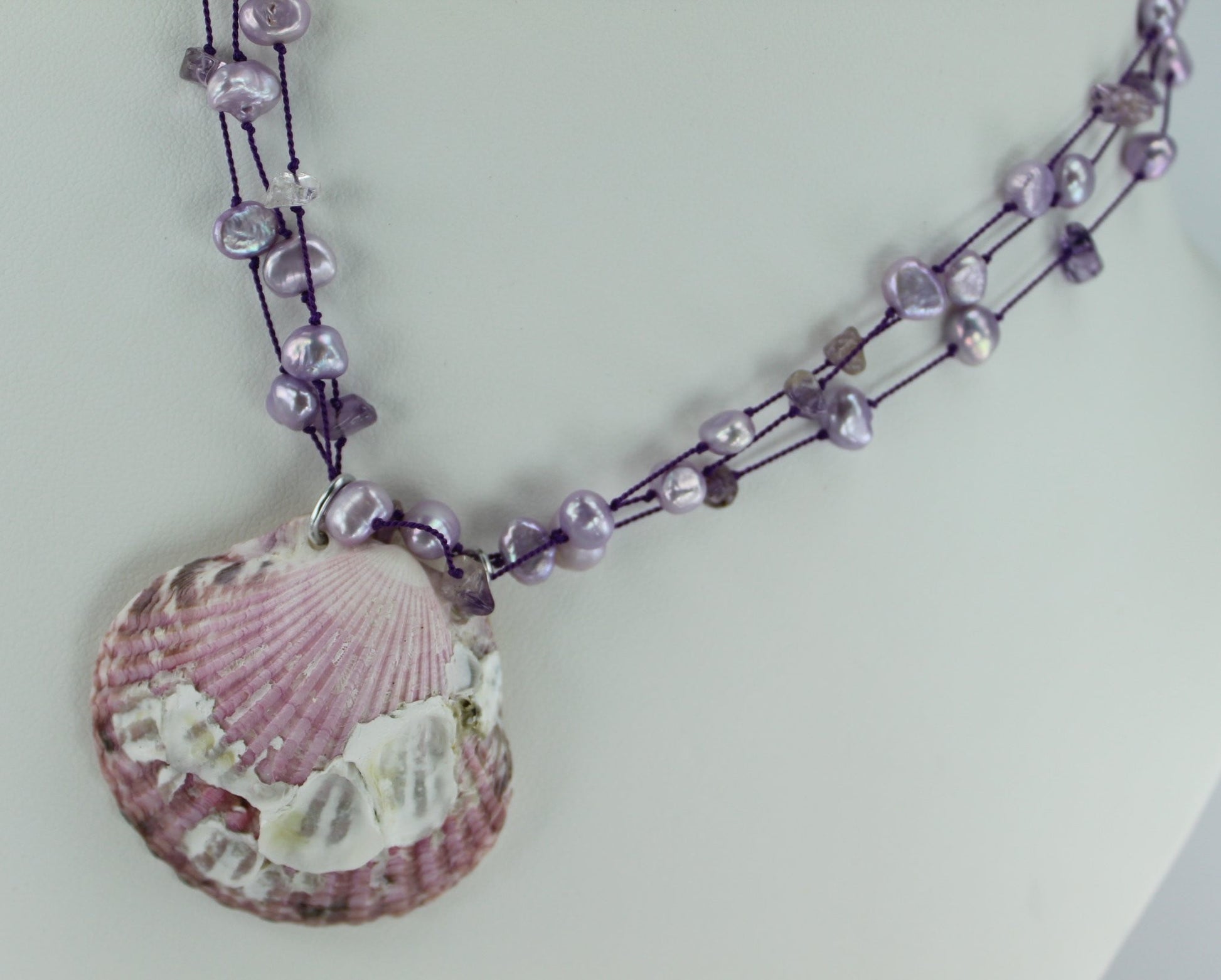 Shell Necklace Purple Scallop Barnacles Beads 17" Organic Natural