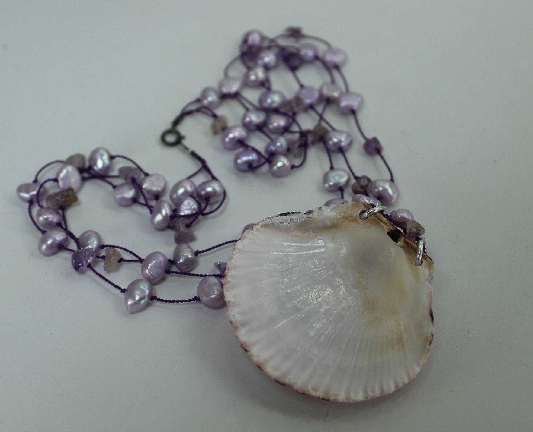 Shell Necklace Purple Scallop Barnacles Beads 17" Organic Natural sustainable