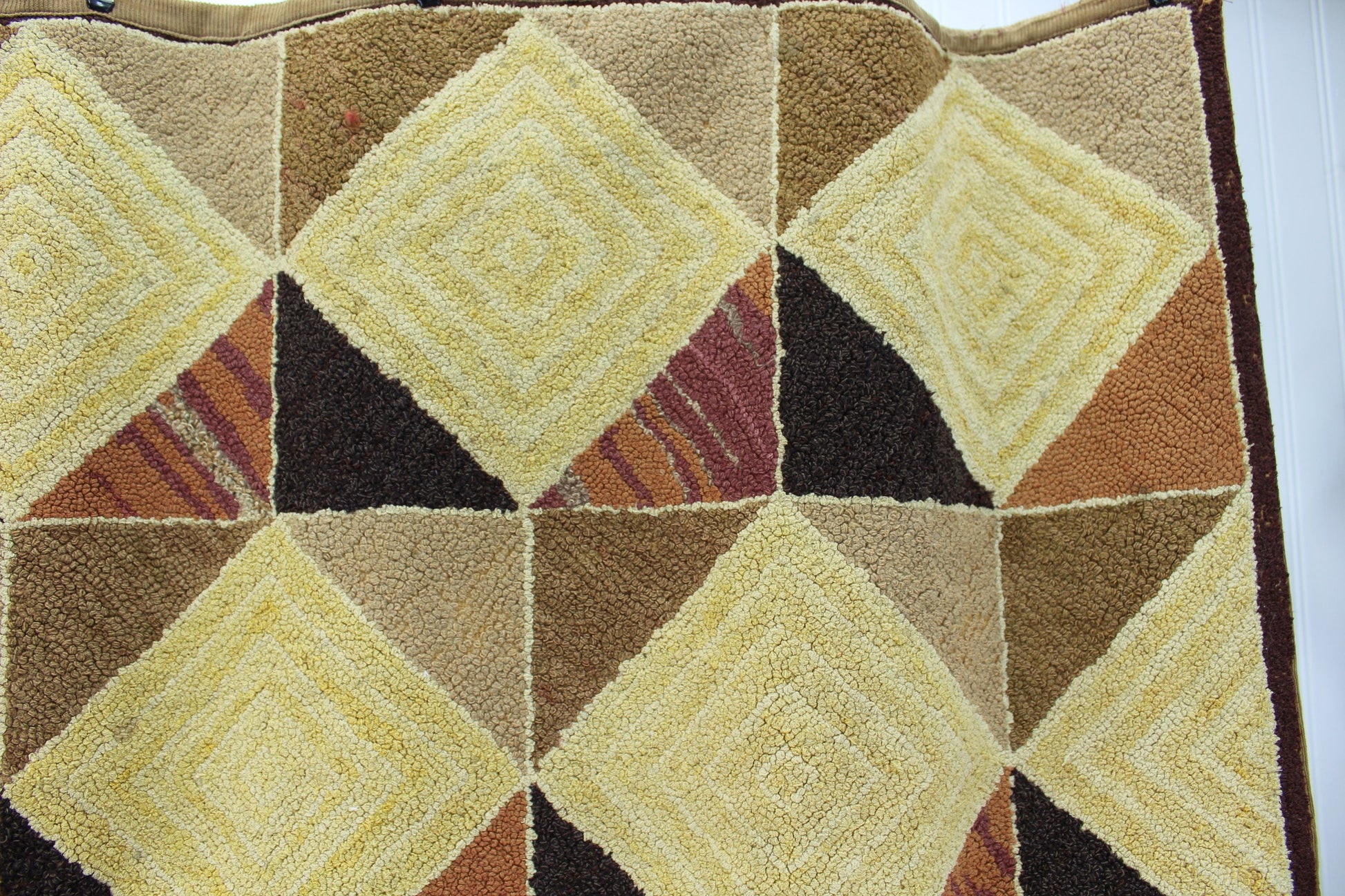 Vintage 1950s Hand Hooked Wool Rug - Tumbling Block Pattern - Mid Century Provenance great on any type floor