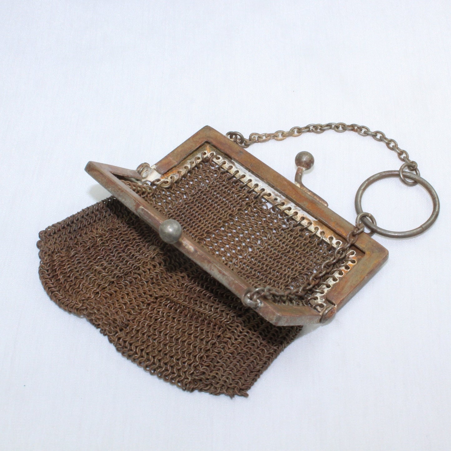 Antique Steel Mesh Chatelaine Finger Purse Rectangular Frame rectangle frame with finger ring for holding