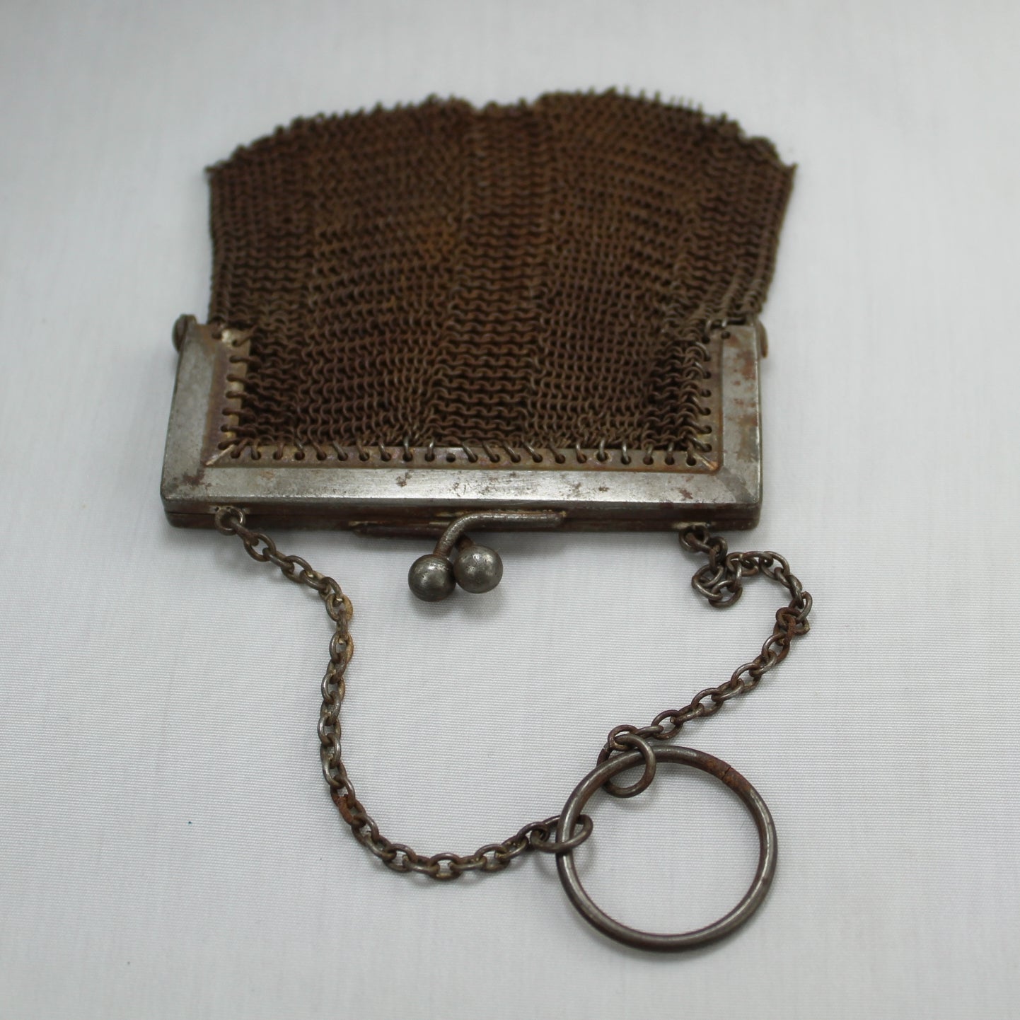 Antique Steel Mesh Chatelaine Finger Purse Rectangular Frame victorian accessroy