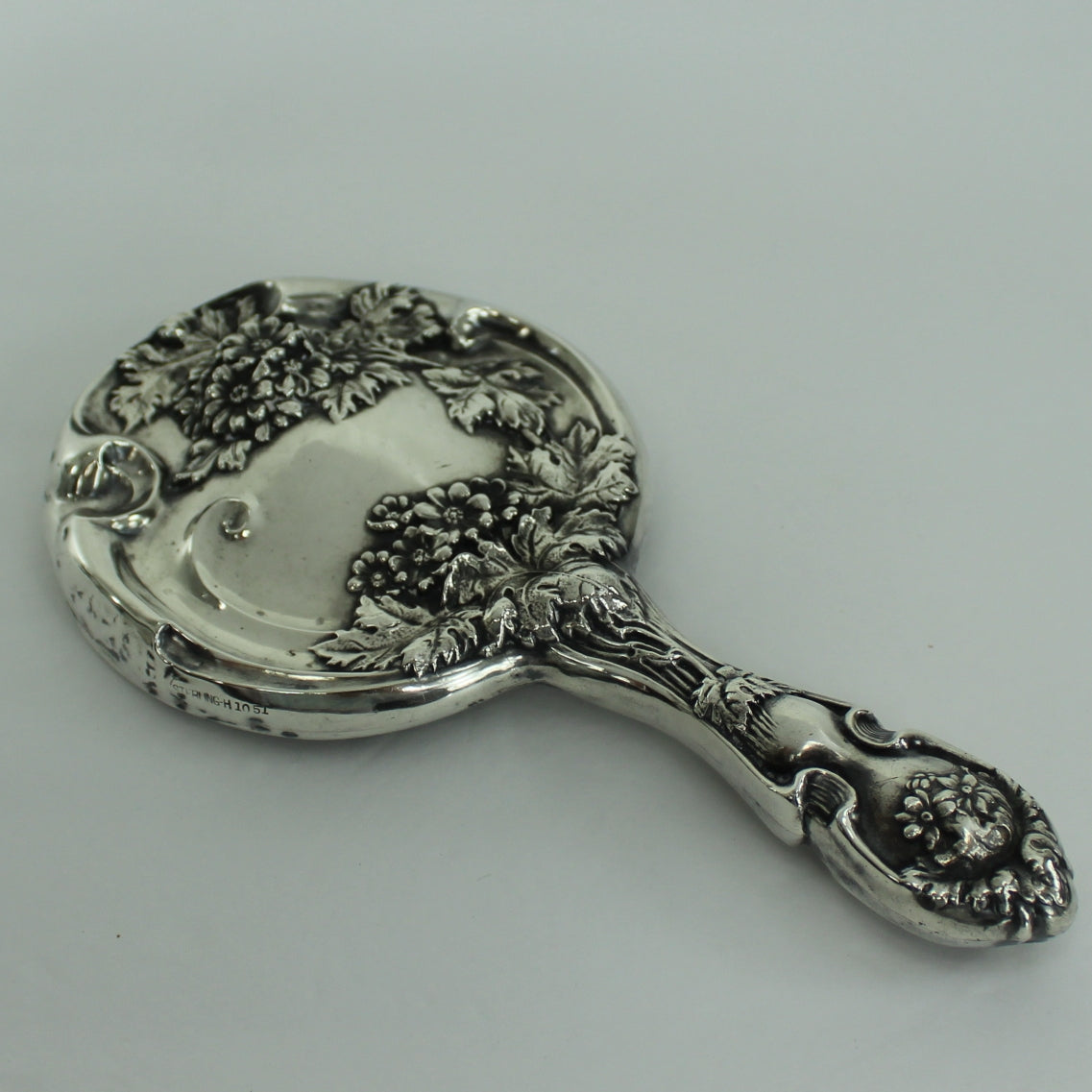 Antique Sterling Silver Hand Mirror Victorian Vanity Floral Art Nouveau Repousse