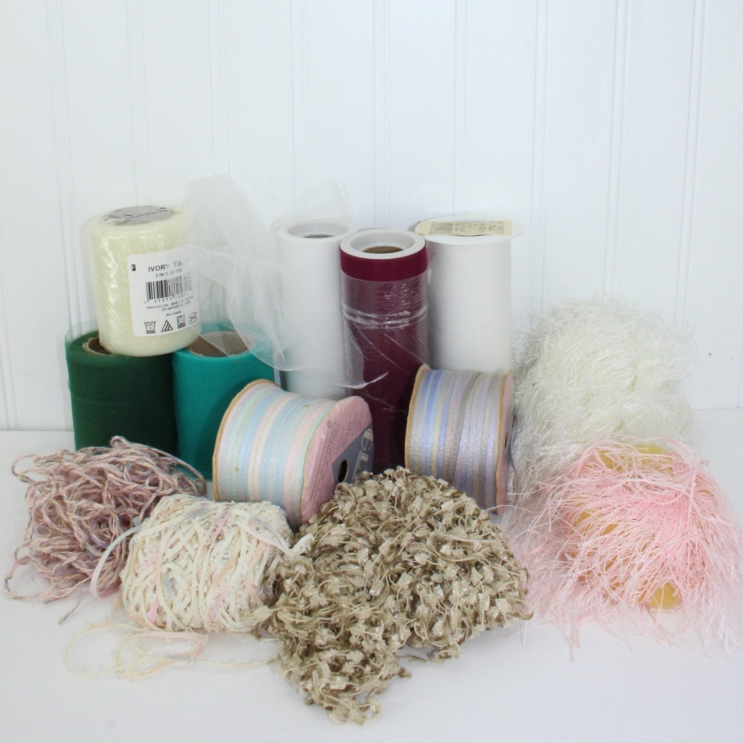 Collection Lot Miscellaneous Trim Ribbon Tulle Eyelash Yarn