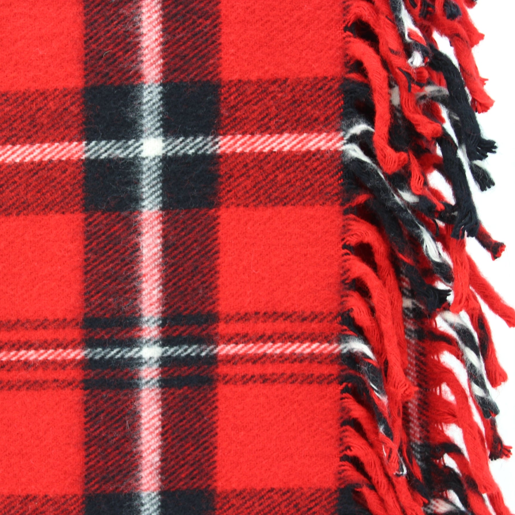 Faribo Classic Red Plaid Acrylic Fringed Throw closeup view of acrylic fabric