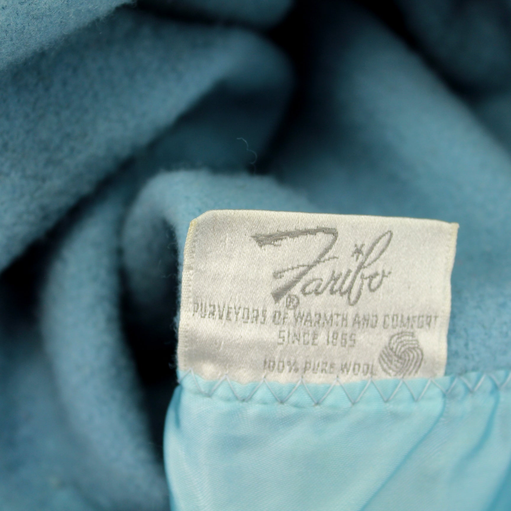 Copy of Faribo Wool Sky Blue Blanket Satin Binding 80" X 82" original faribo tag