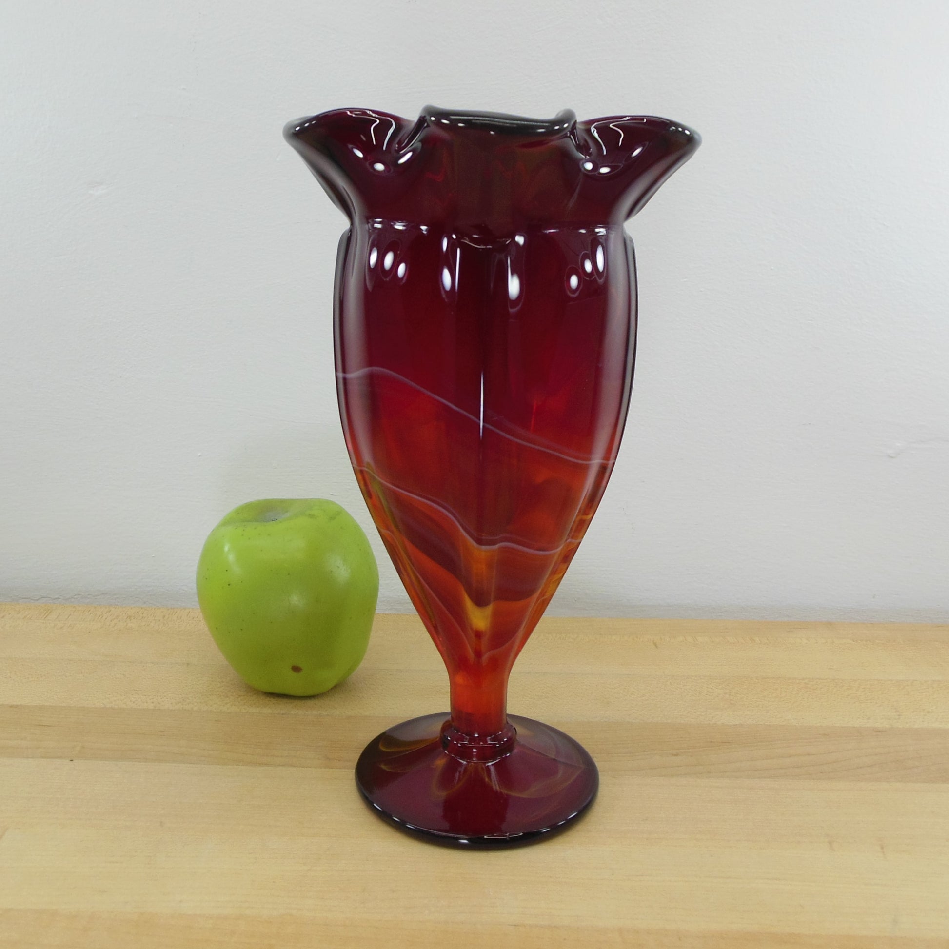 Imperial Ruby Red Multi-Color Slag Glass Pedestal Vase