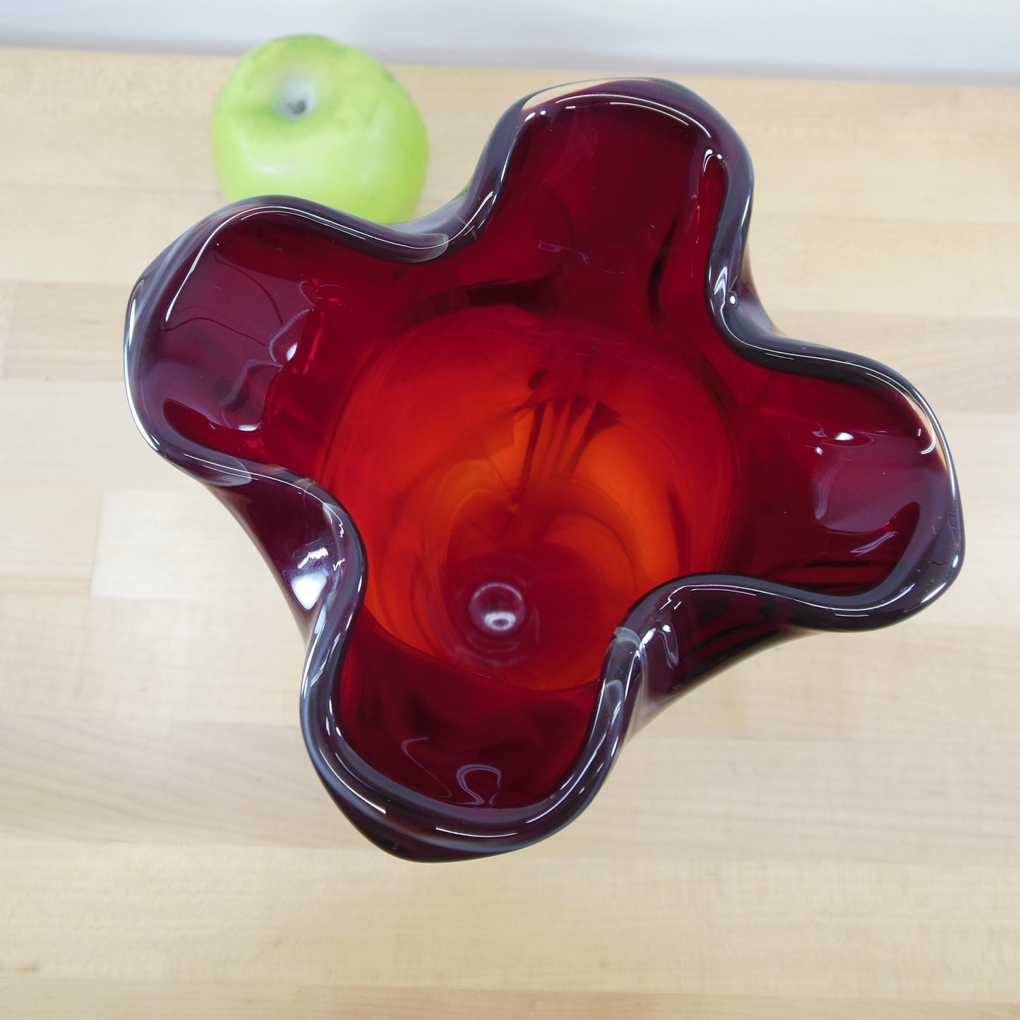 Imperial Ruby Red Multi-Color Slag Glass Pedestal Vase 9.5"