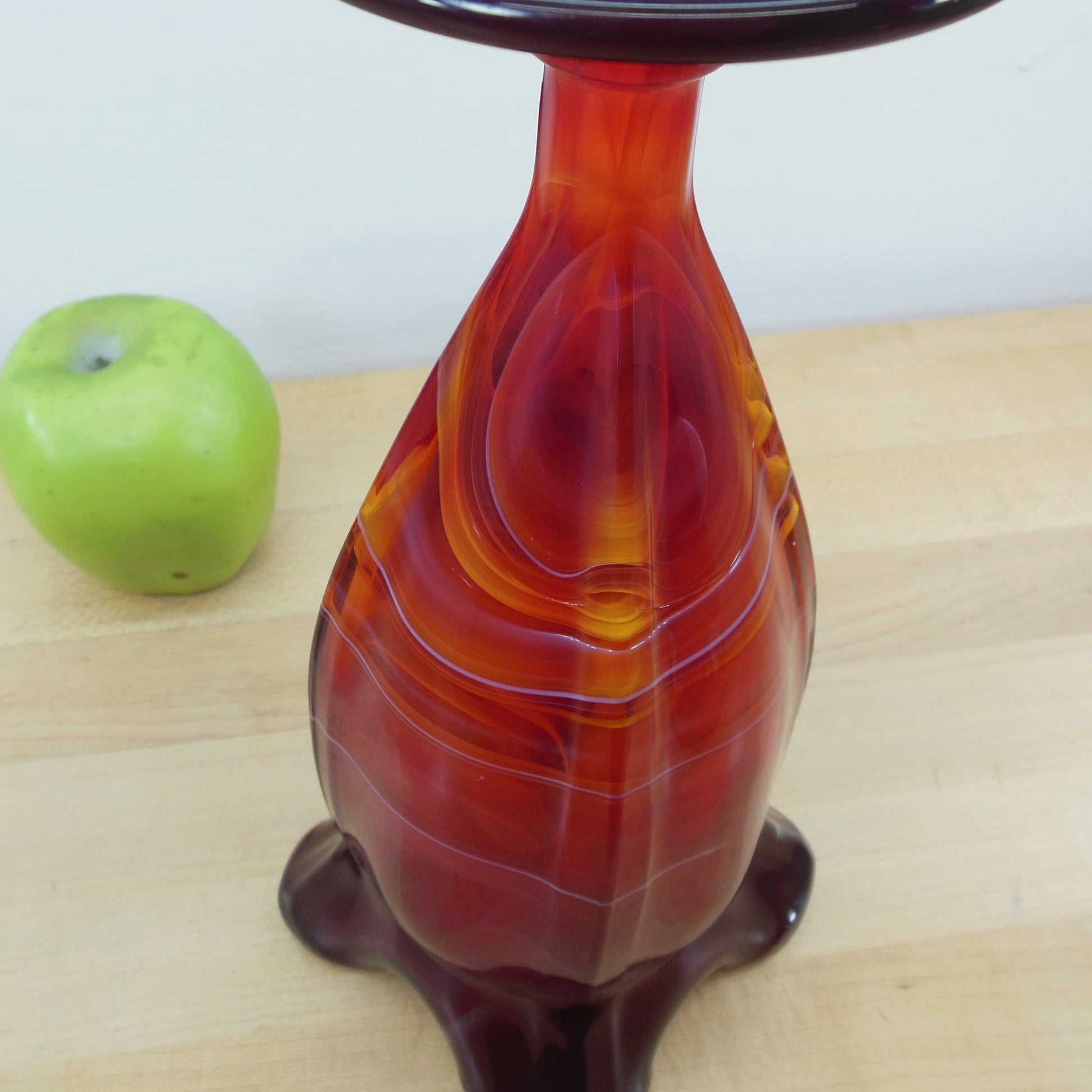 Imperial Ruby Red Multi-Color Slag Glass Pedestal Vase Ruffled