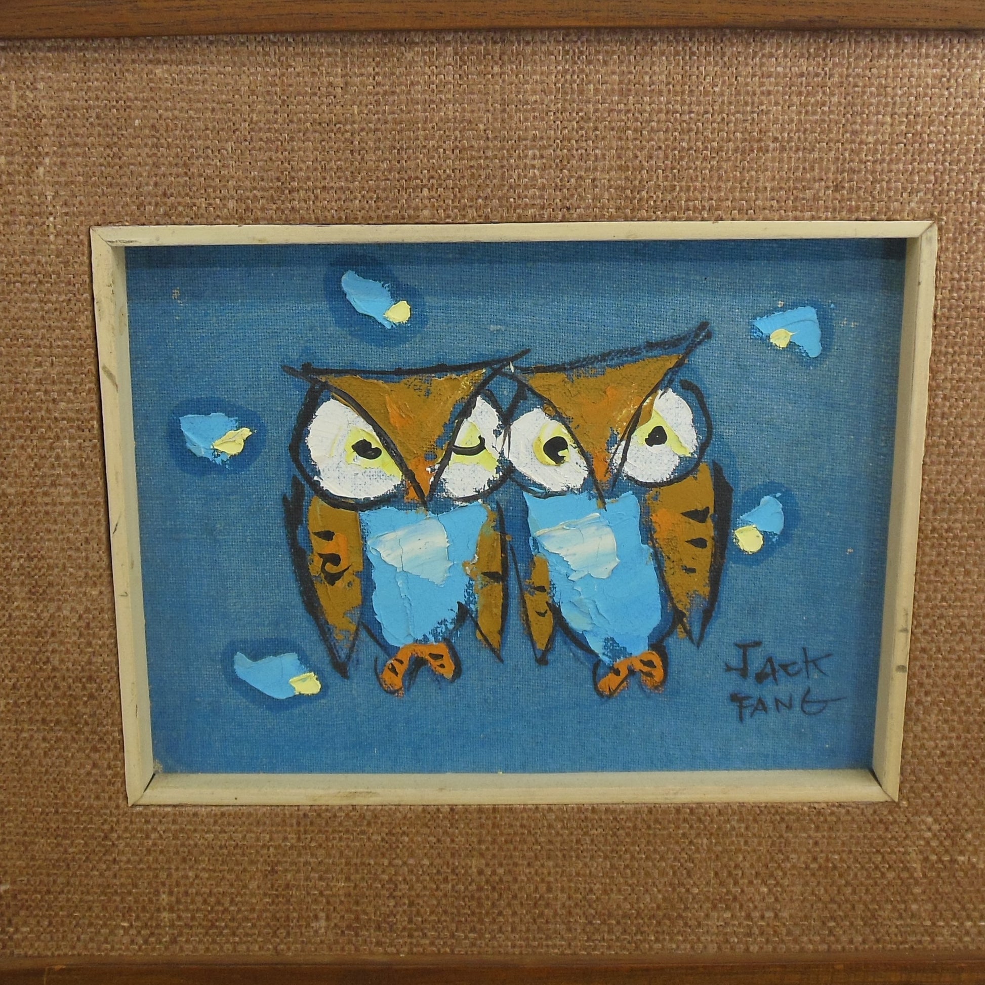 Jack Fang 1960's Whimsical Animal Paintings Goat Pig Cat Owls Vintage