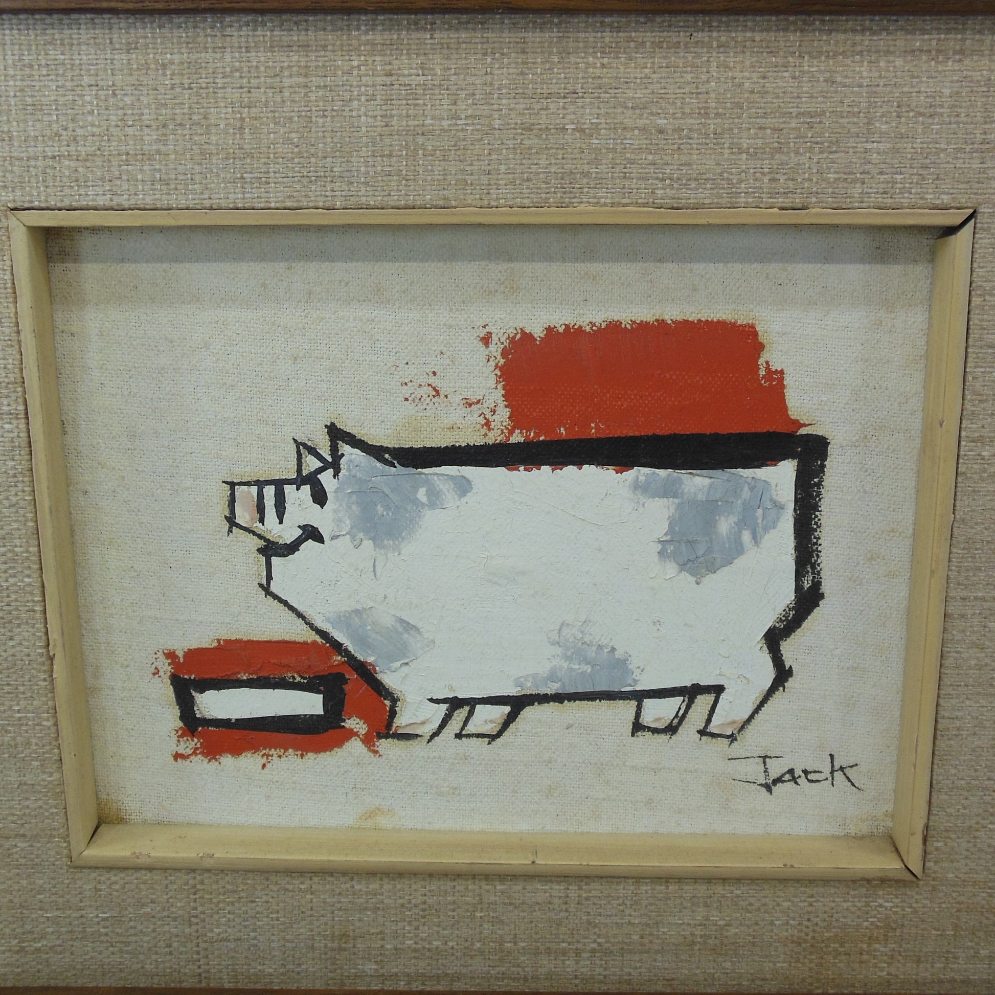 Jack Fang 1960's Whimsical Animal Paintings Goat Pig Cat Owls MCM