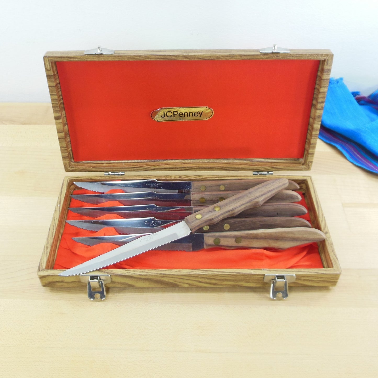 JC Penney Japan Boxed 6 Set Stainless Serrated Steak Knives 