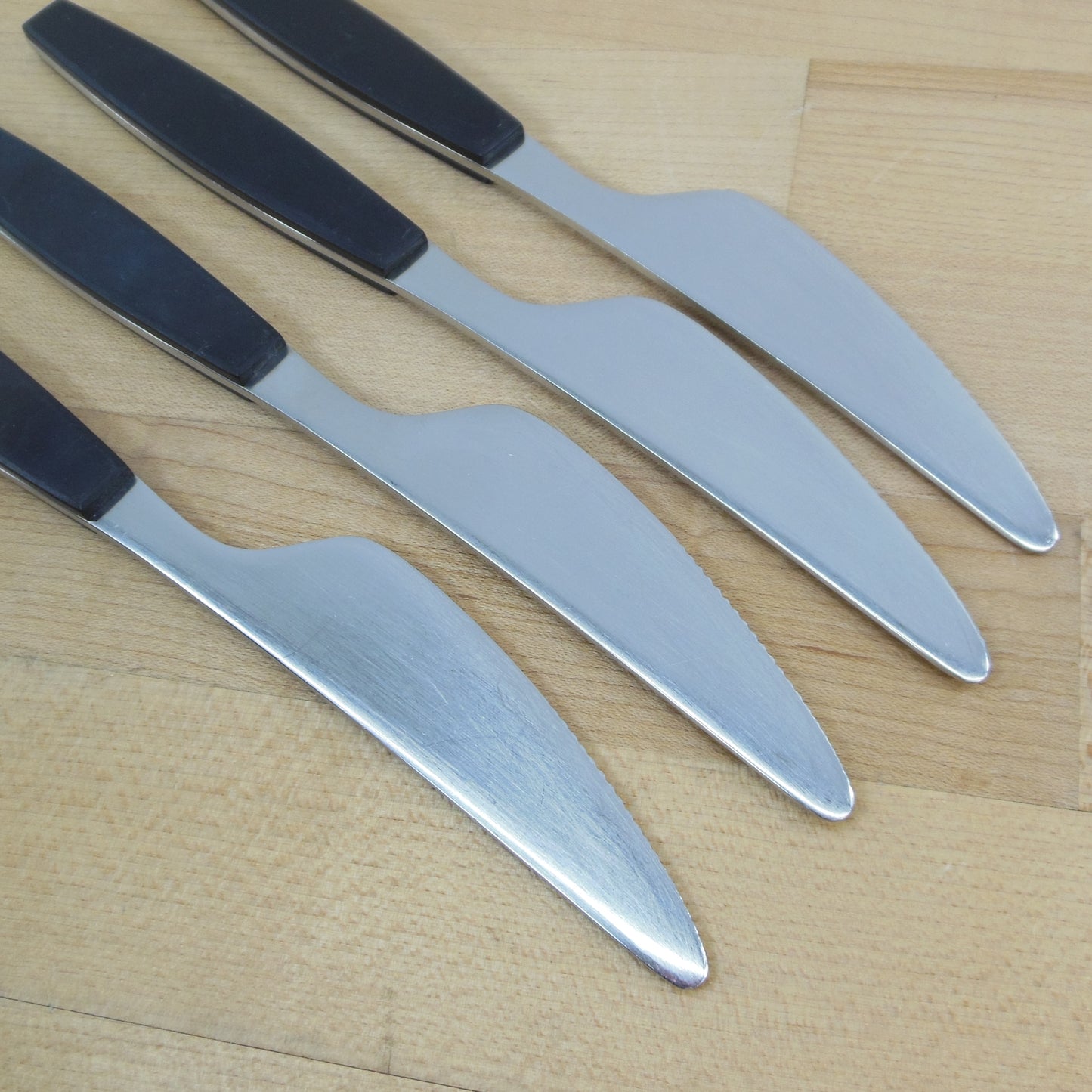 Georg Jensen Denmark Stainless Strata Black 4 Table Knives Vintage