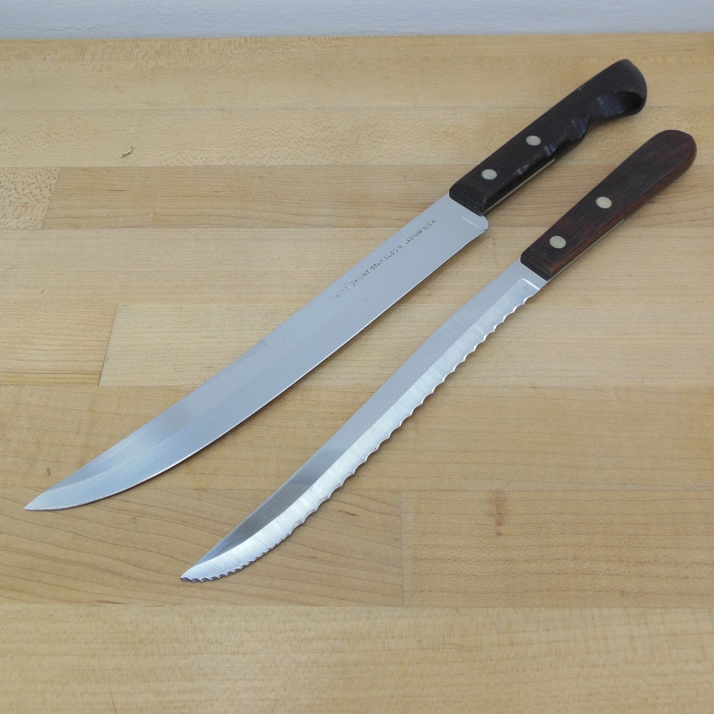 Ekco Flint & Oneida Slicing Kitchen Knives 7" 8" Wood Handle