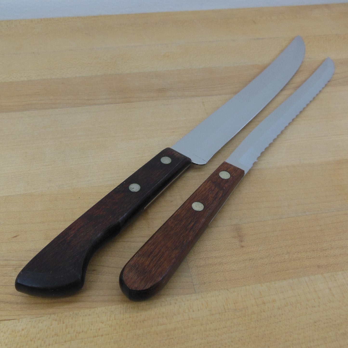 Ekco Flint & Oneida Slicing Kitchen Knives 7" 8" Wood Handle Stainless Steel USA