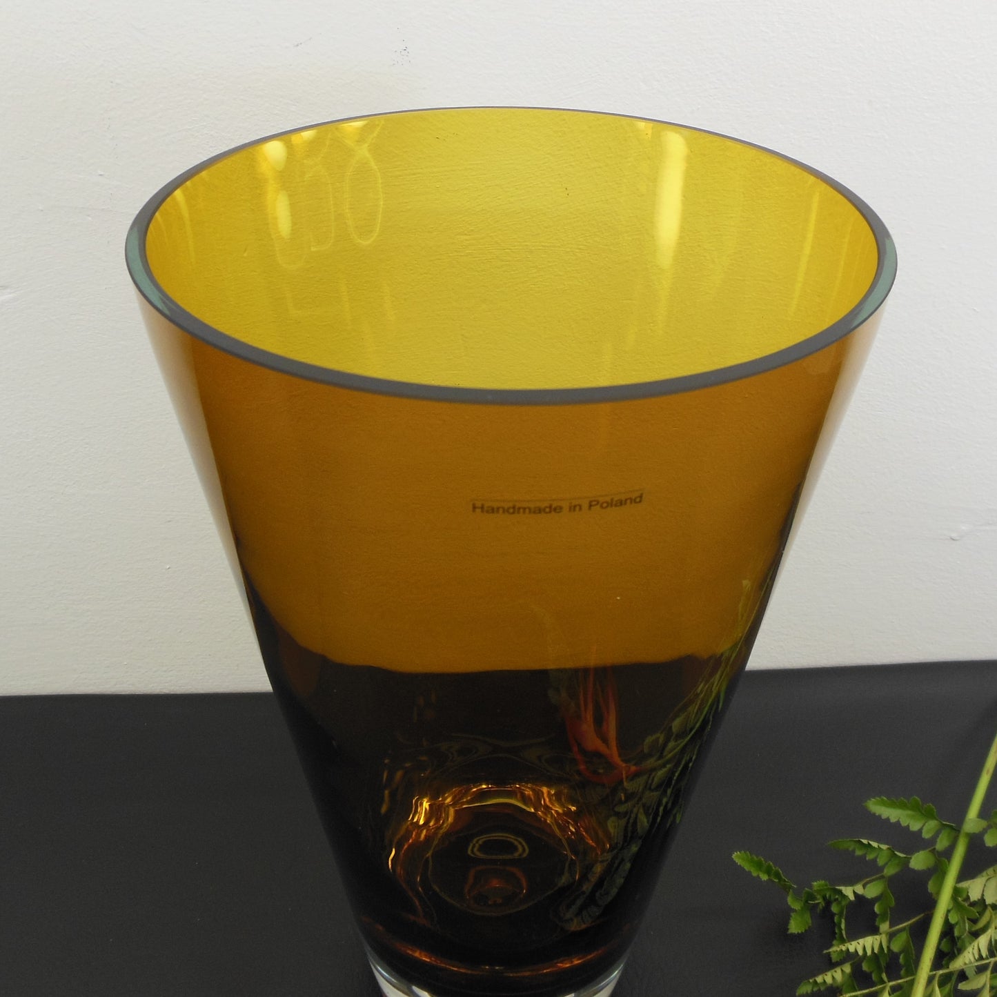 Krosno Poland Amber Glass Vase Control Bubble Tapered 12" Vintage