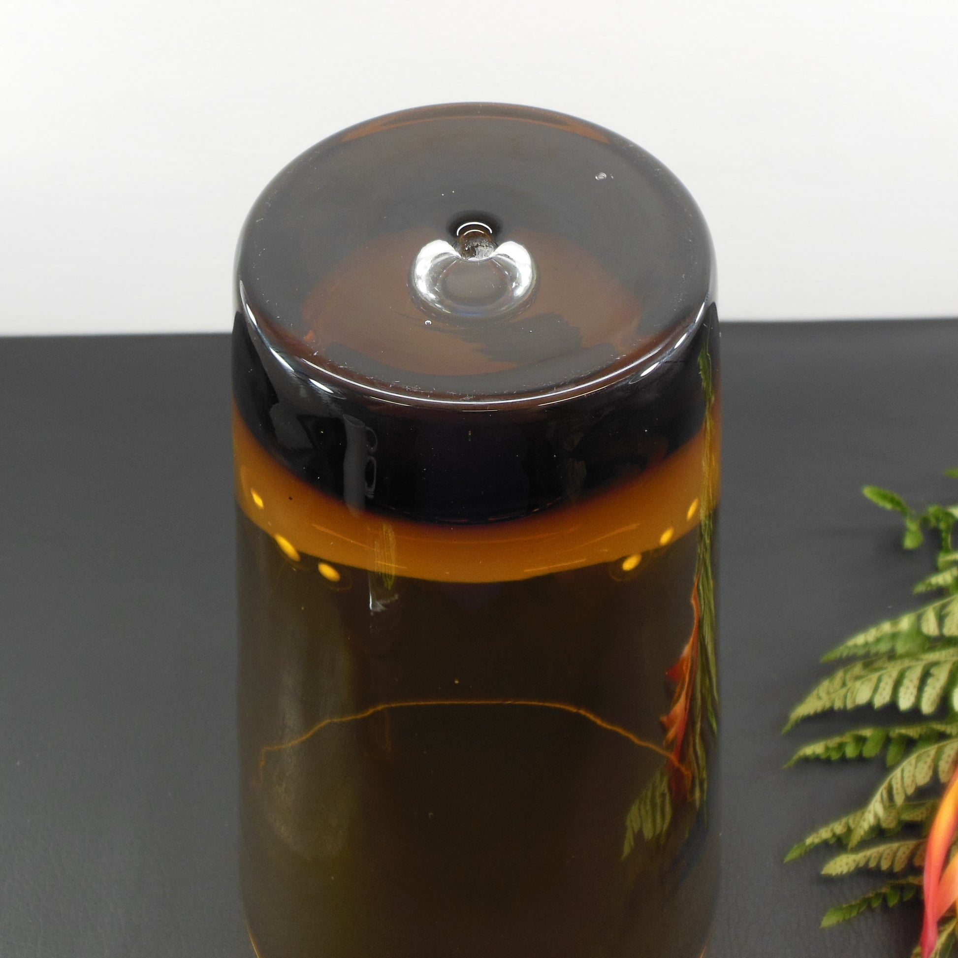 Krosno Poland Amber Glass Vase Control Bubble Tapered 12" MCM