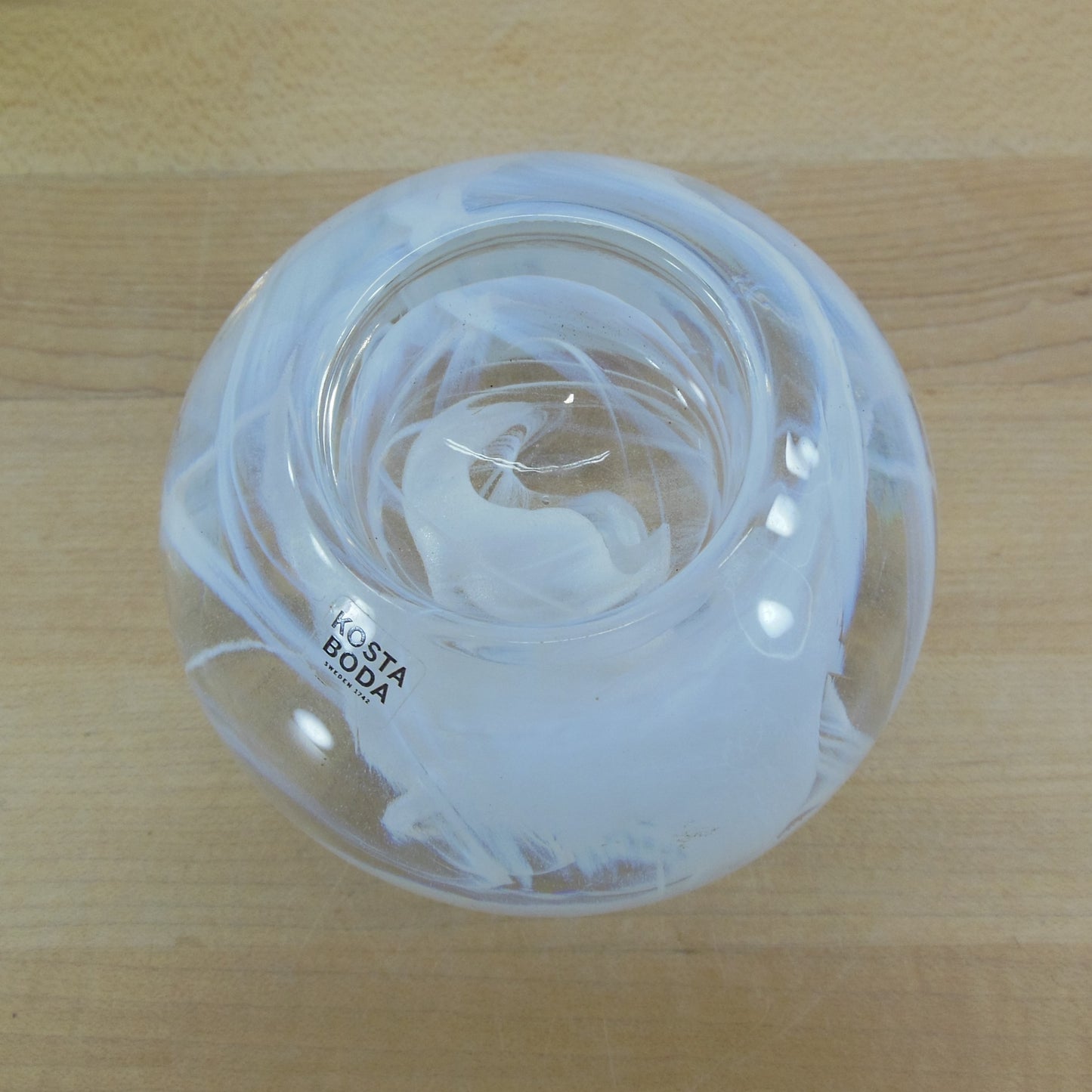 Kosta Boda Atoll White Swirl Glass Round Votive Candle Holder Sweden 