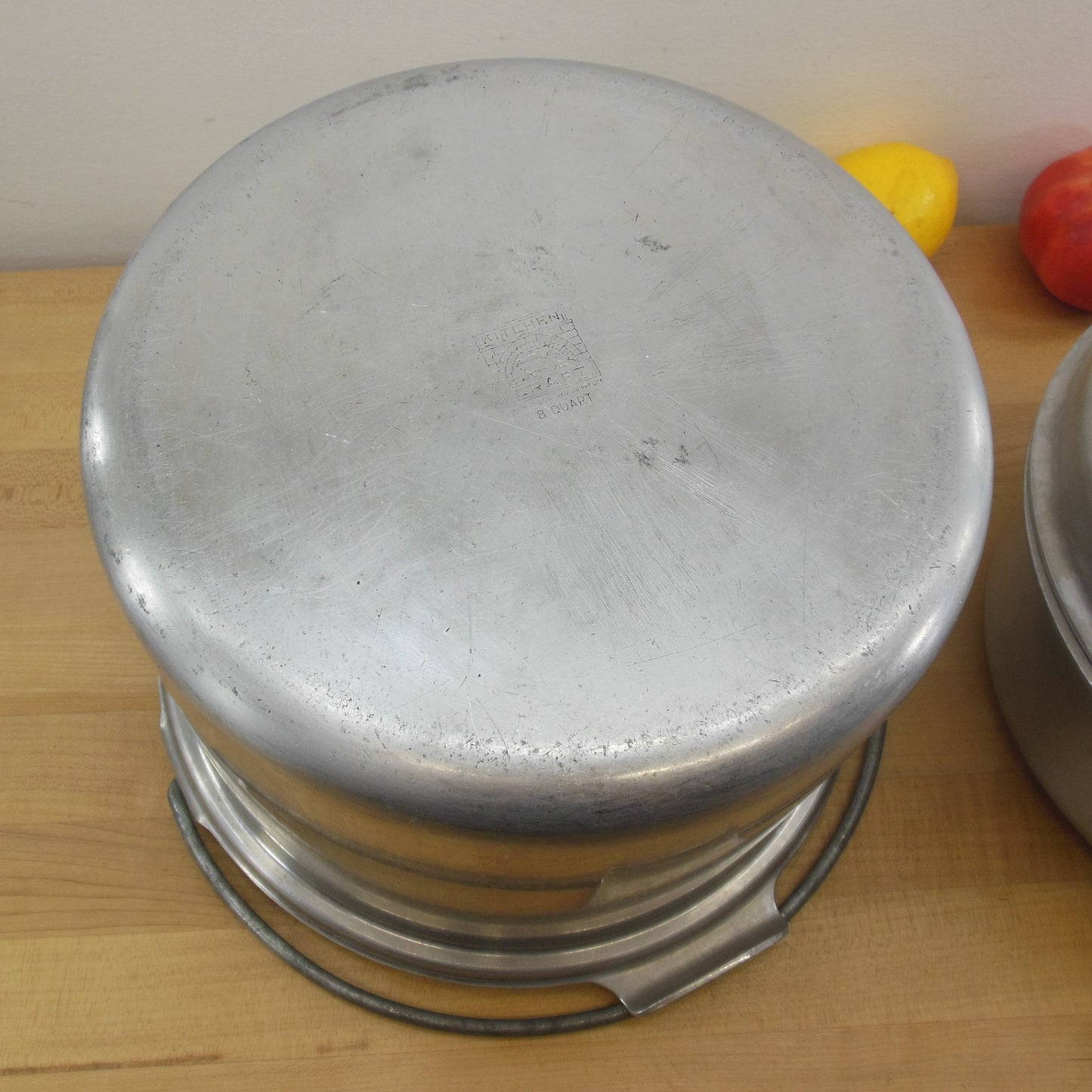 Kitchen Craft USA Aluminum 8 Quart Stock Soup Pot, Lid, Double Boiler Used Cleaned