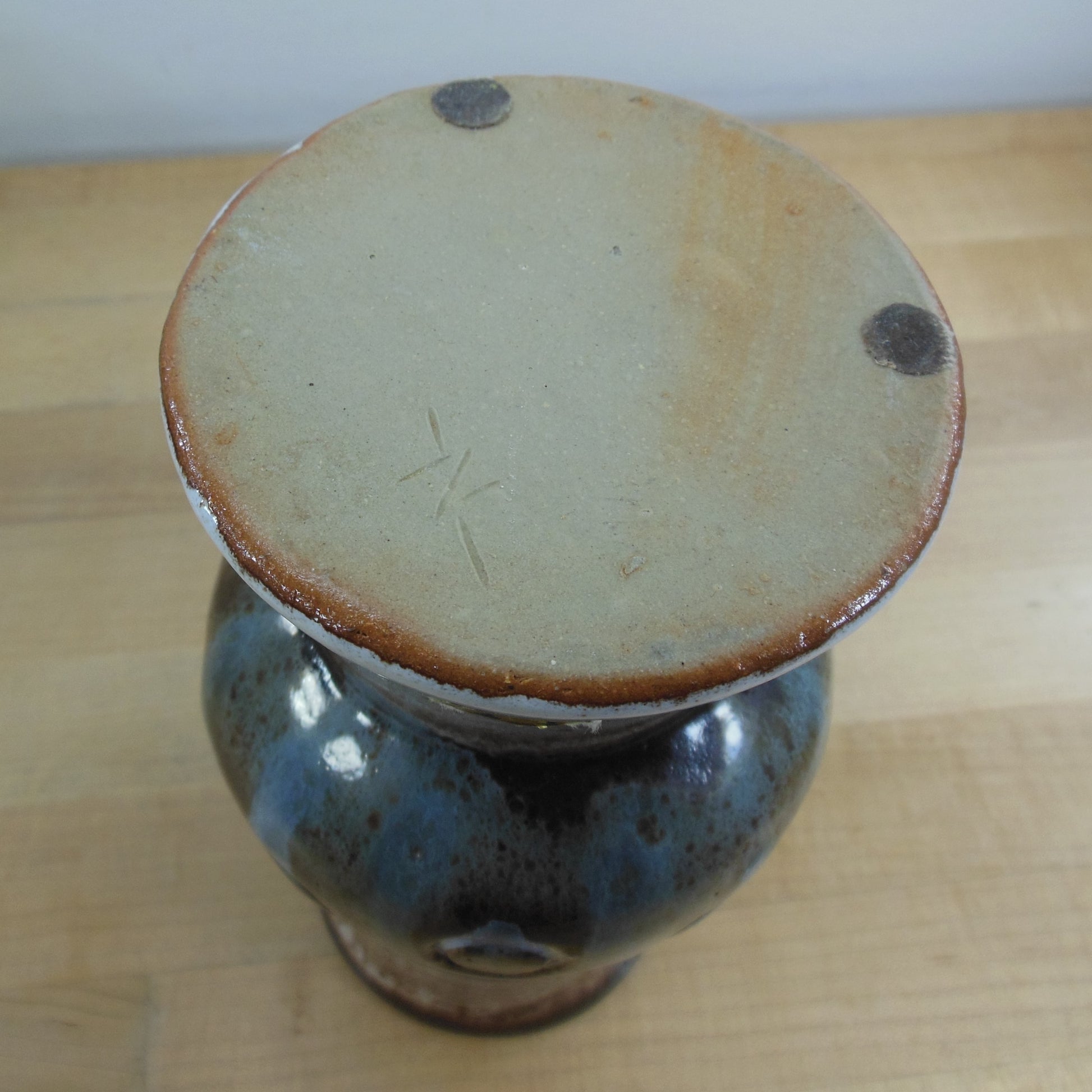 Kingo Keramik Demark Stentoj Pottery Vase Blue Brown Vintage 1970's