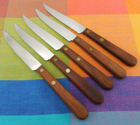 Diamond Tested Stainless Steel 5 Steak Knives - Vintage Cutlery