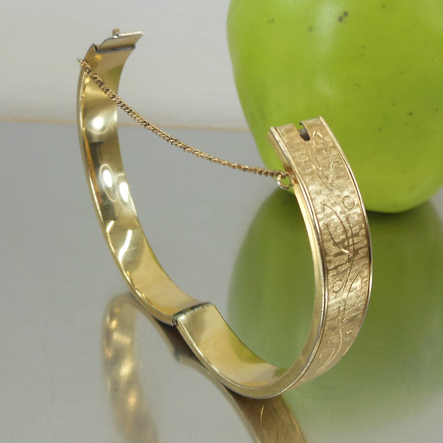 Krementz Gold Filled Etched leaf Vine Berry Hinged Cuff Bracelet used