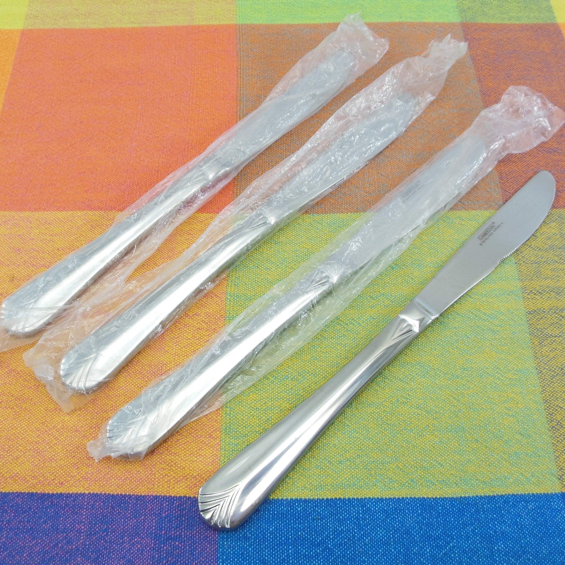 Cambridge Silver Krysten Stainless Flatware NOS NIP - 4 Dinner Knives