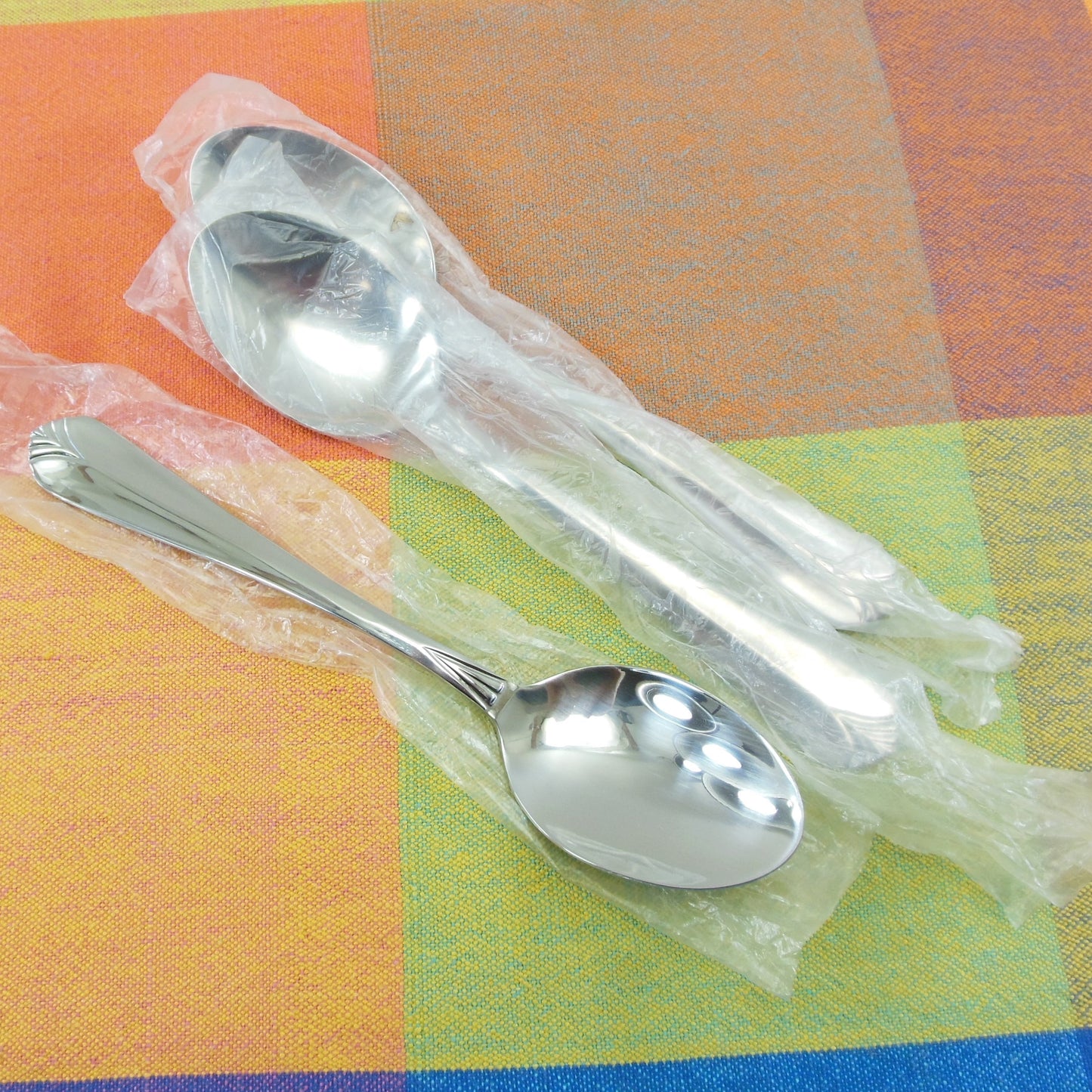 Cambridge Silver Krysten Stainless Flatware NOS NIP - 3 Place Soup Spoons