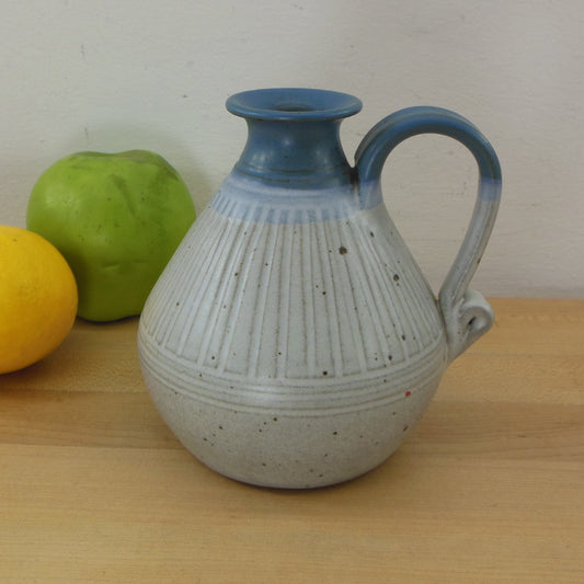 Lori Cole Signed Pottery Pitcher Incised Blue White Gray