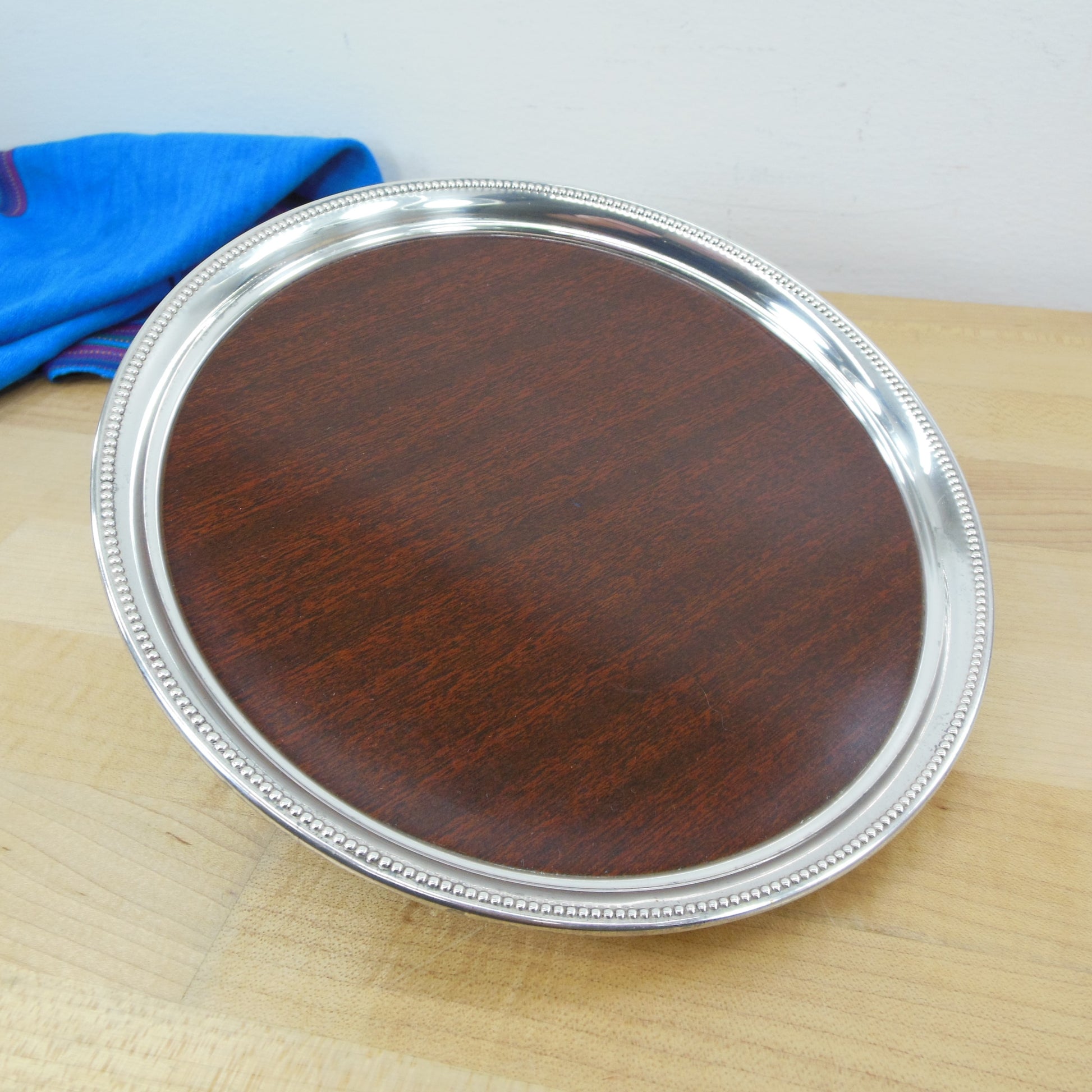 Revere Silver Co. Sterling Silver Formica Faux Mahogany Tray 7.75" Vintage