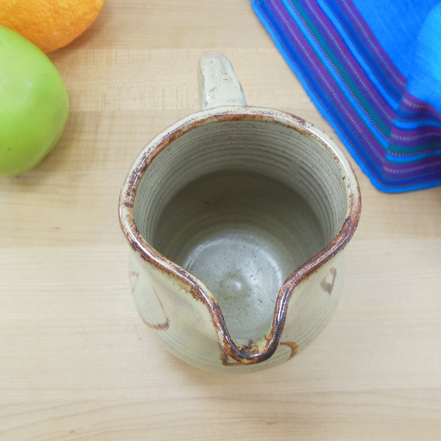 Laine Signed 1979 Studio Pottery 5.5" Pitcher - Squares Triangles Brown Tan