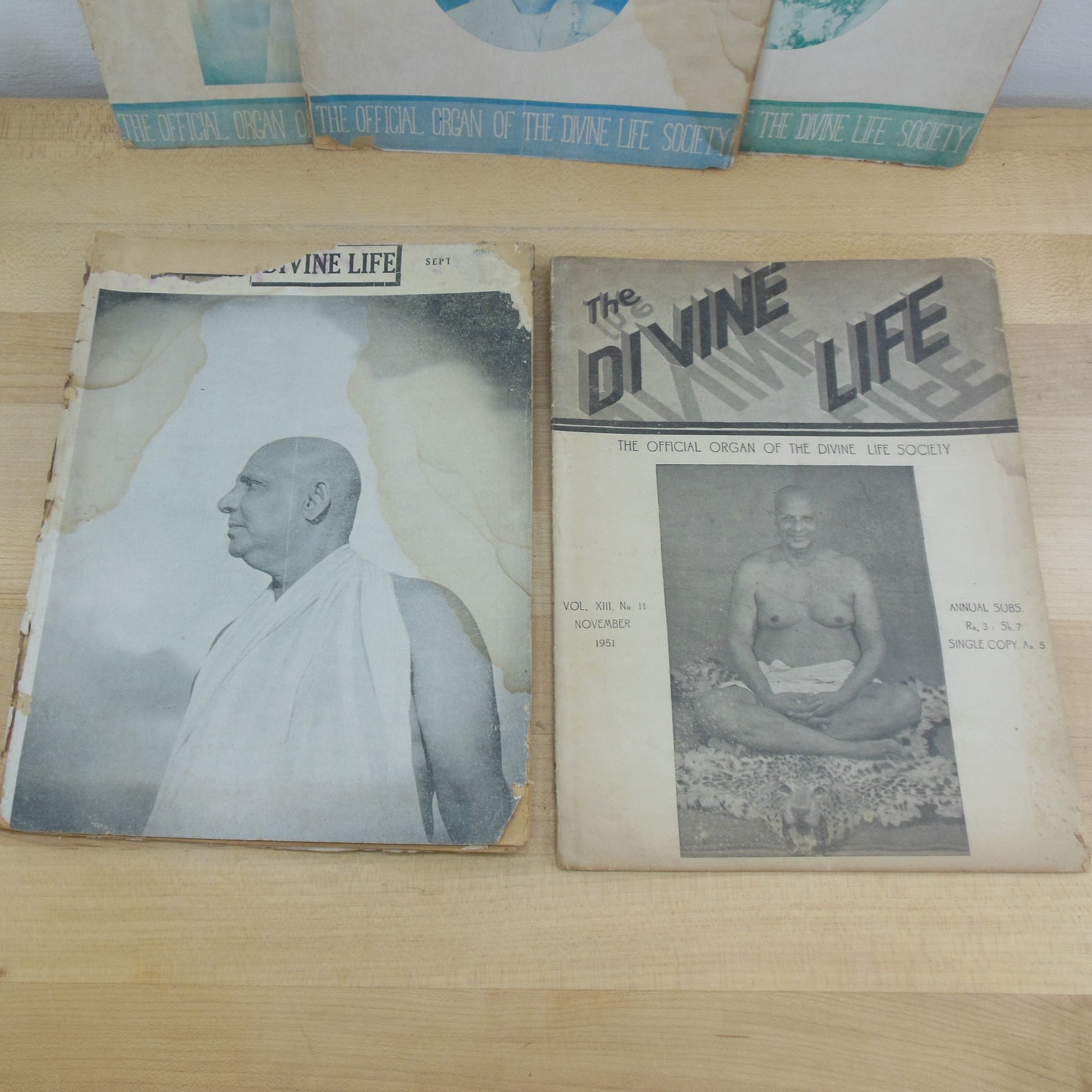 The Divine Society 7 Booklets 1950's Swami Sivananda Official Organ Stained