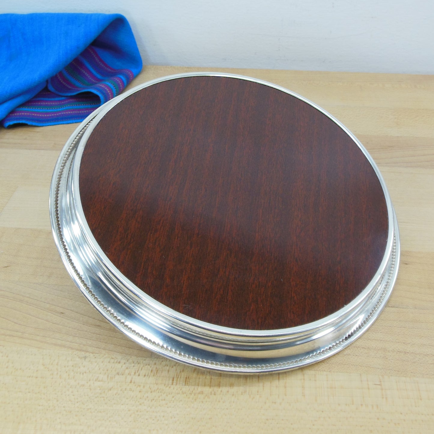 Revere Silver Co. Sterling Silver Formica Faux Mahogany Tray 7.75" Used