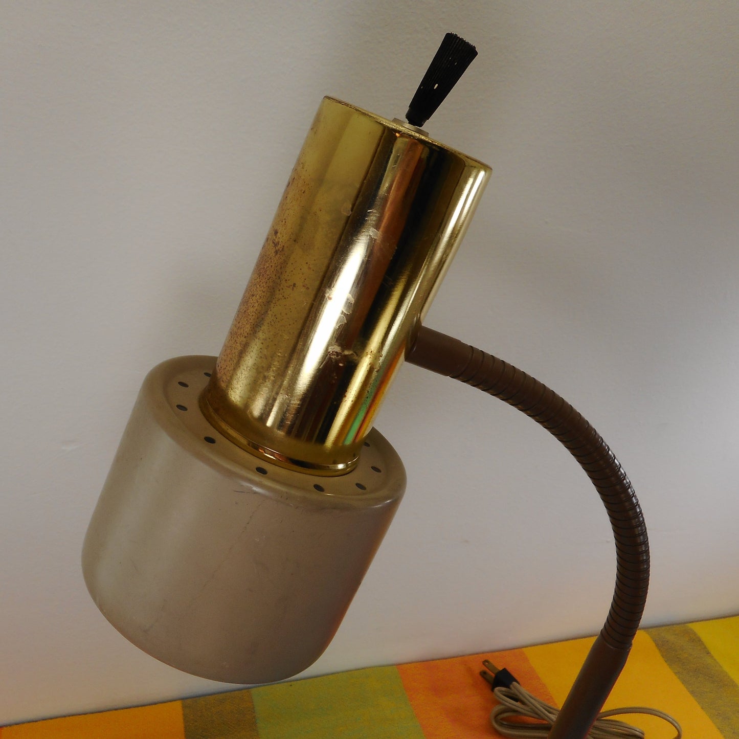 Keystone Gooseneck Desk Lamp Brown/Tan Brass Walnut Wood MCM Vintage