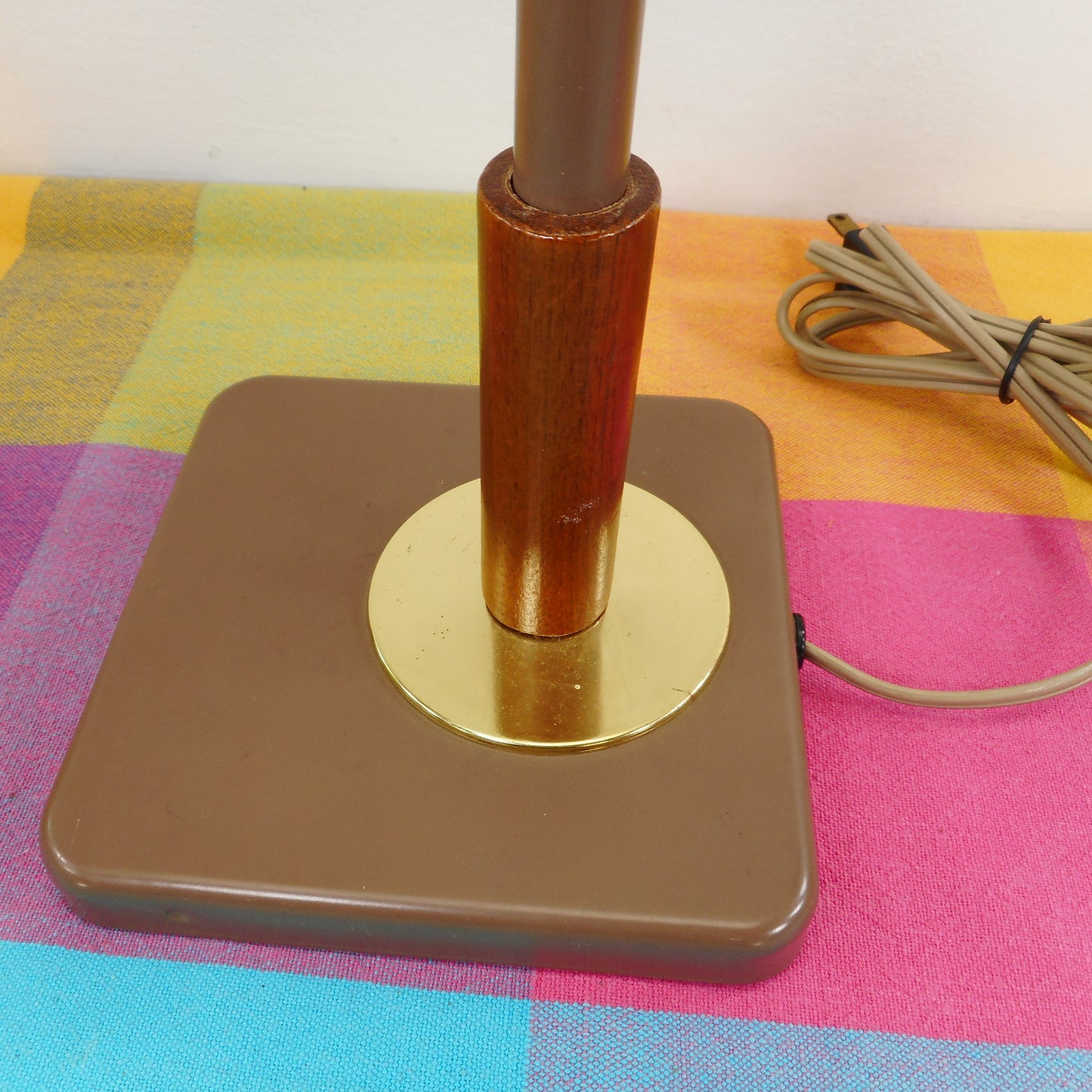 Keystone Gooseneck Desk Lamp Brown/Tan Brass Walnut Wood MCM Modern