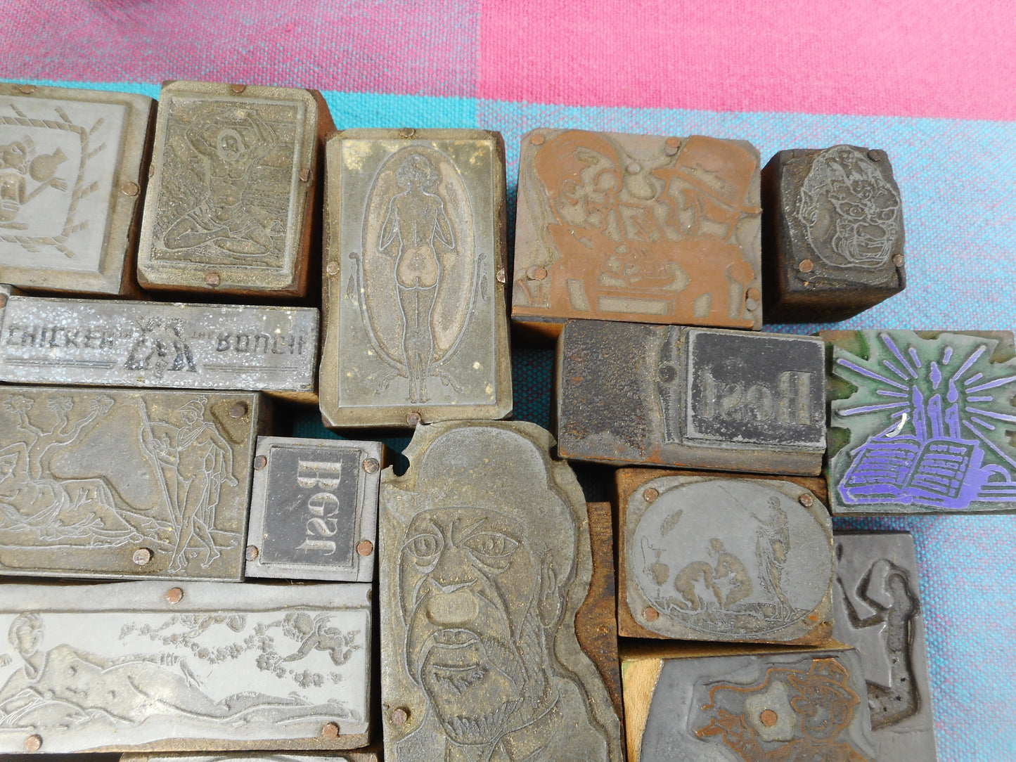 Letterpress Printing Vintage 37 Lot Lead Wood Block Images - Mythology Spiritual Nudes Advertising greek