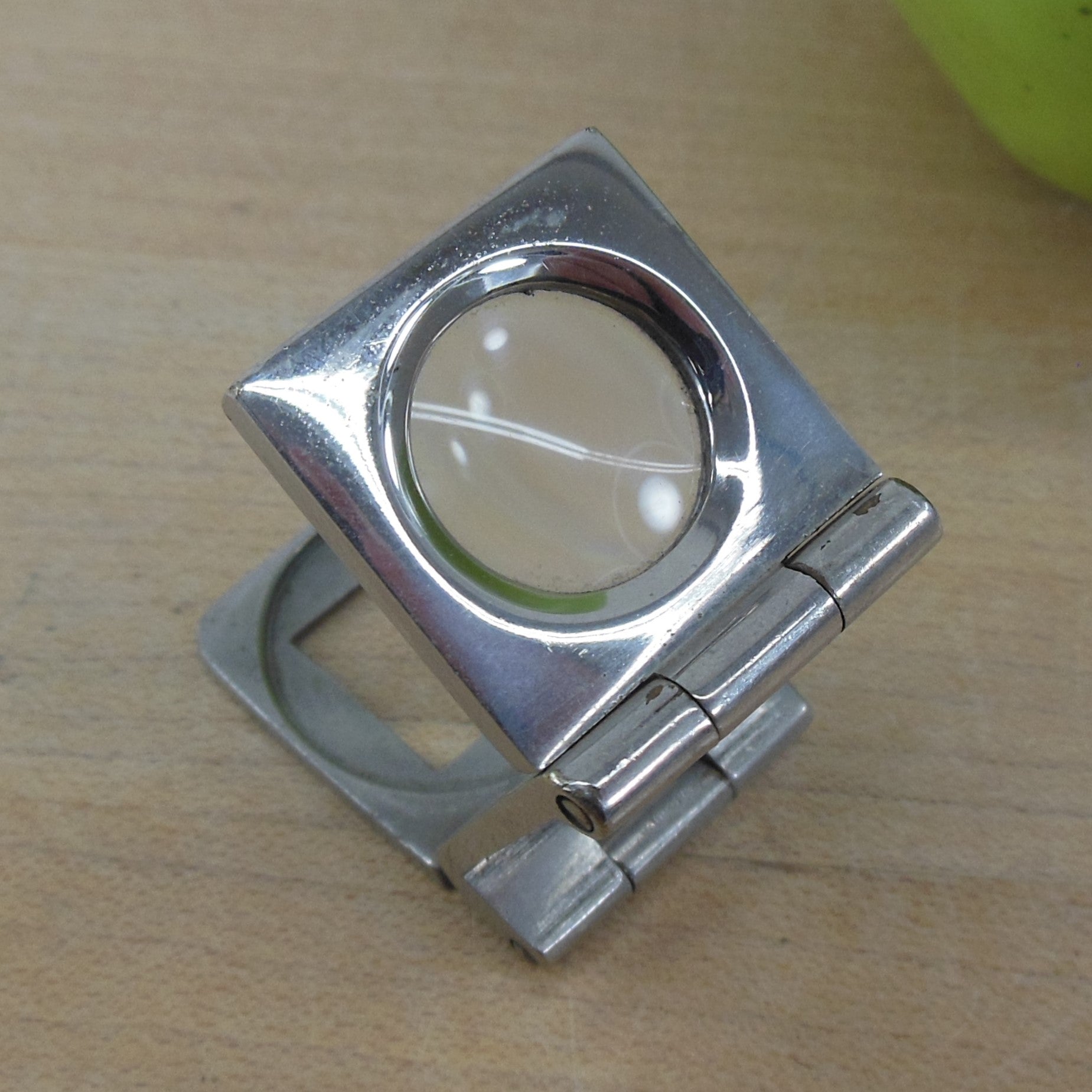 Unbranded Tri-fold Folding Square Nickel Brass Loupe Magnifier Vintage German