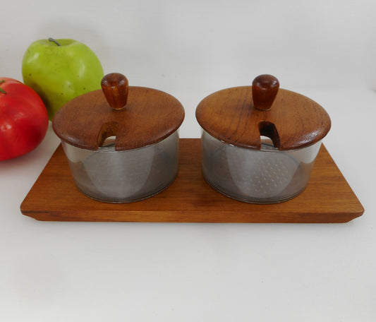 Liithje Denmark Teak Double Dish Condiment Serving Tray - Vintage Danish Modern