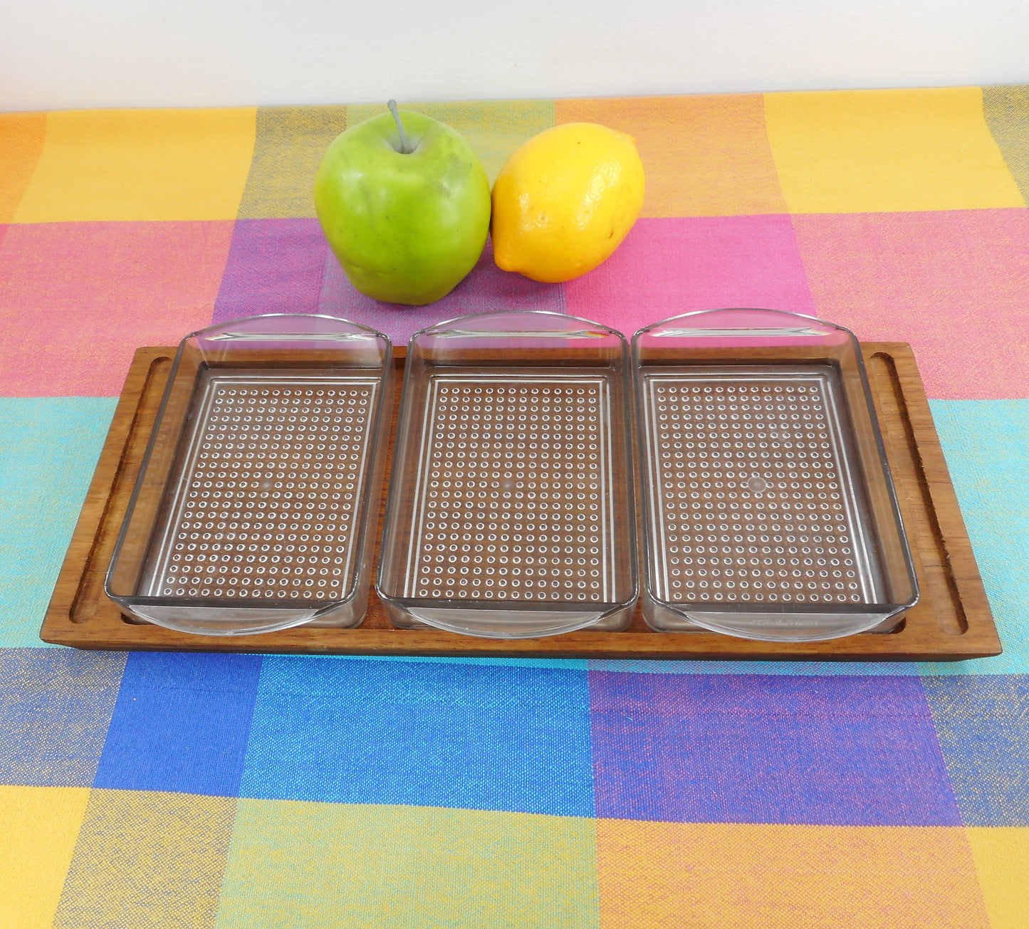 Liithje Denmark Style Teak Triple Dish Condiment Serving Tray - Vintage Danish Modern