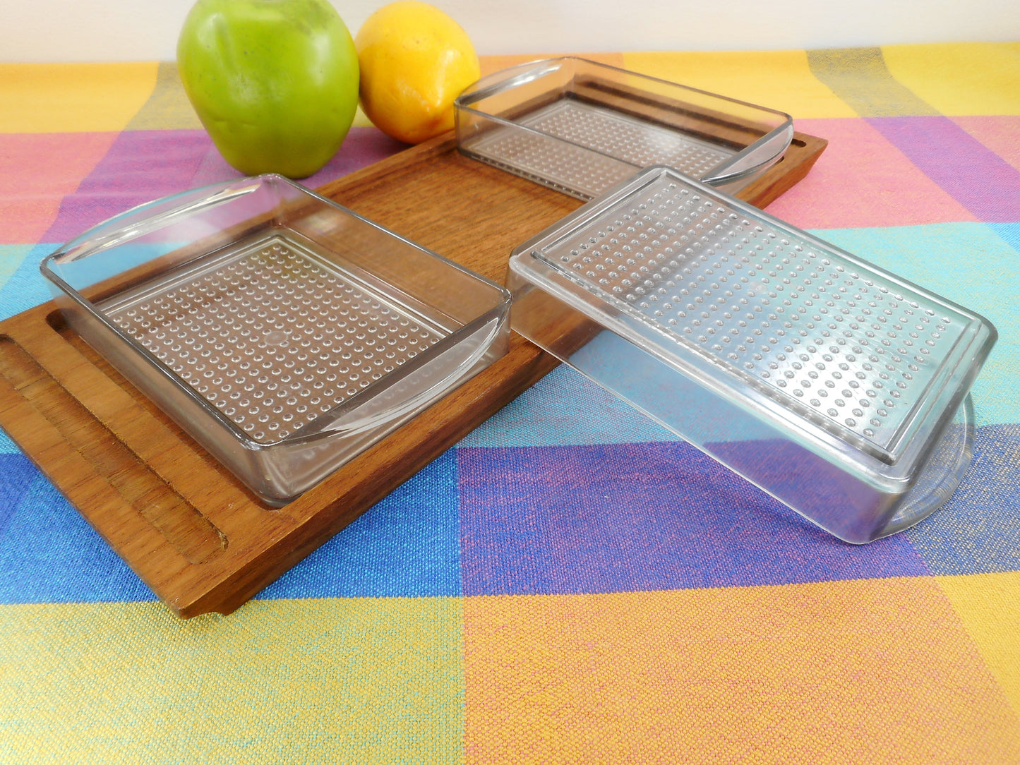 Liithje Denmark Style Teak Triple Dish Condiment Serving Tray - Vintage Danish Modern Used