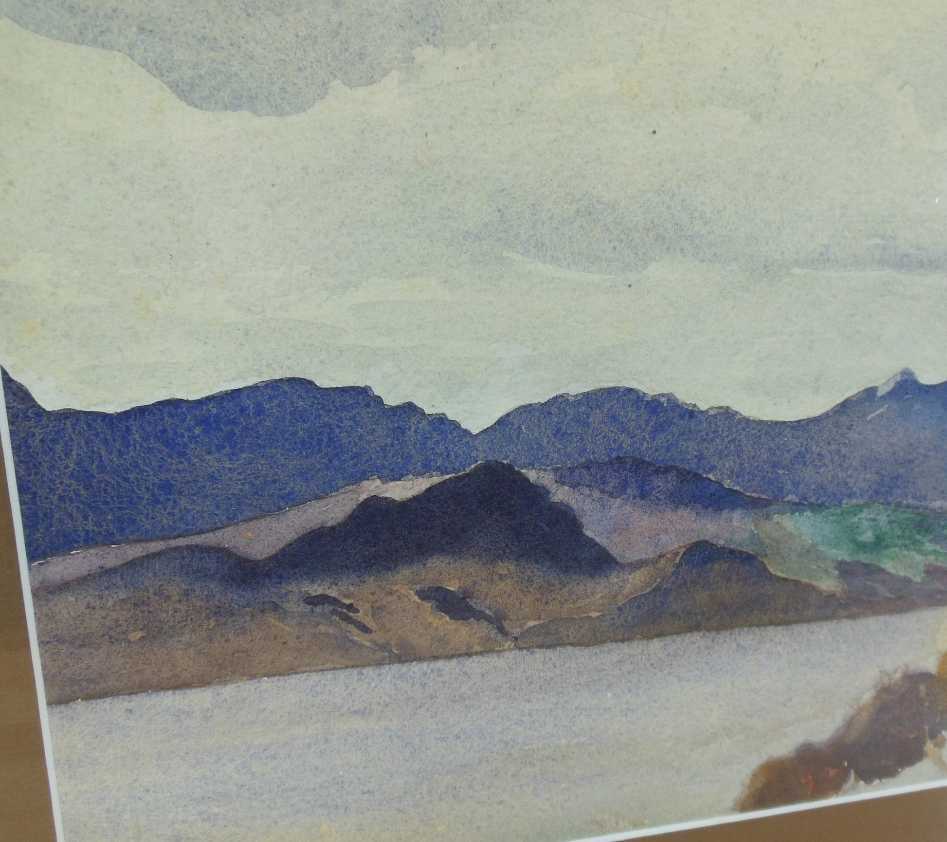W.L. Signed 1953 Watercolor Painting Purple Mountains Lakes Landscape