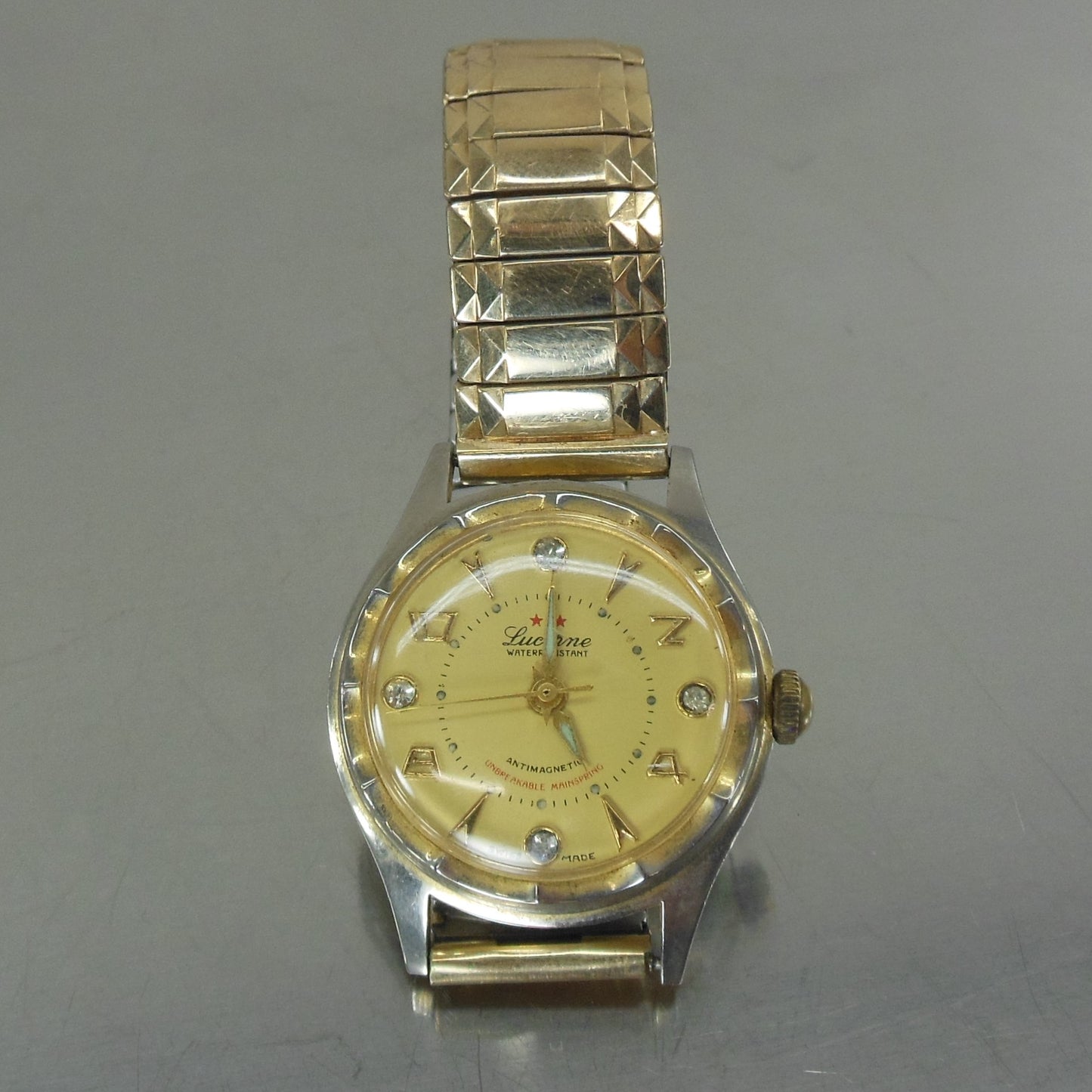Lucerne Swiss Self Winding Diamond Gold Plate Men's Watch Admiral Band Vintage