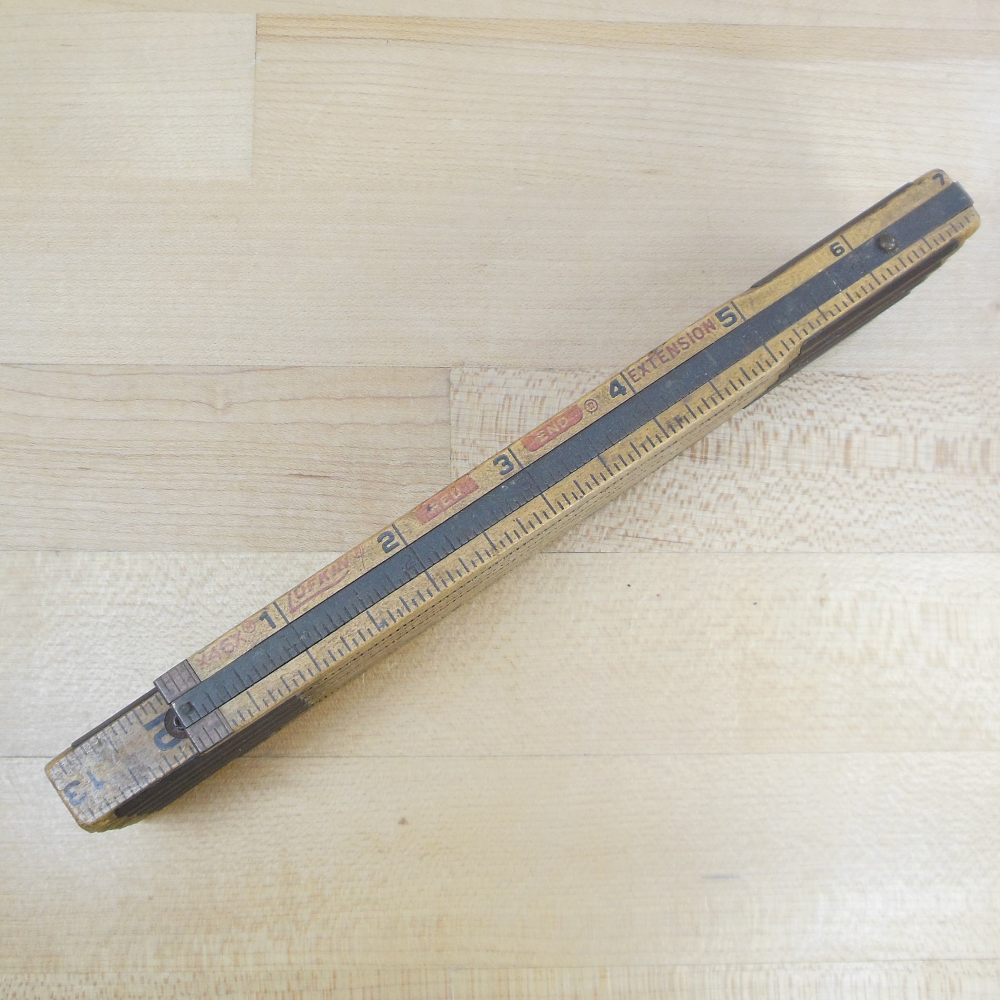 Vintage Collectible Wooden FOLDING EXTENSION RULER W/Sliding Insert Mini  Ruler