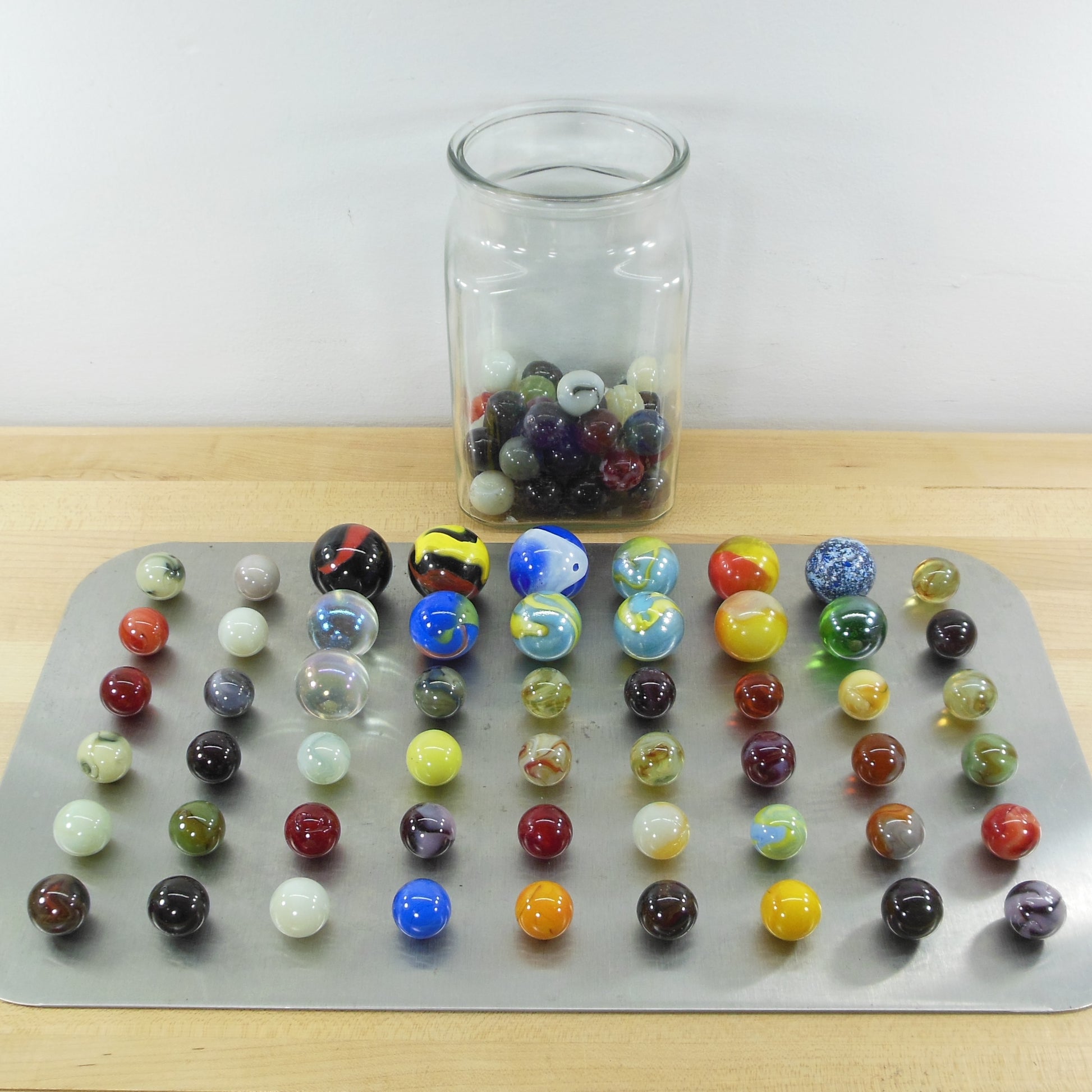 Glass Marble Shooters 87 Pieces Estate Lot - Large 1-5/8" 40mm 35mm 24mm Vintage